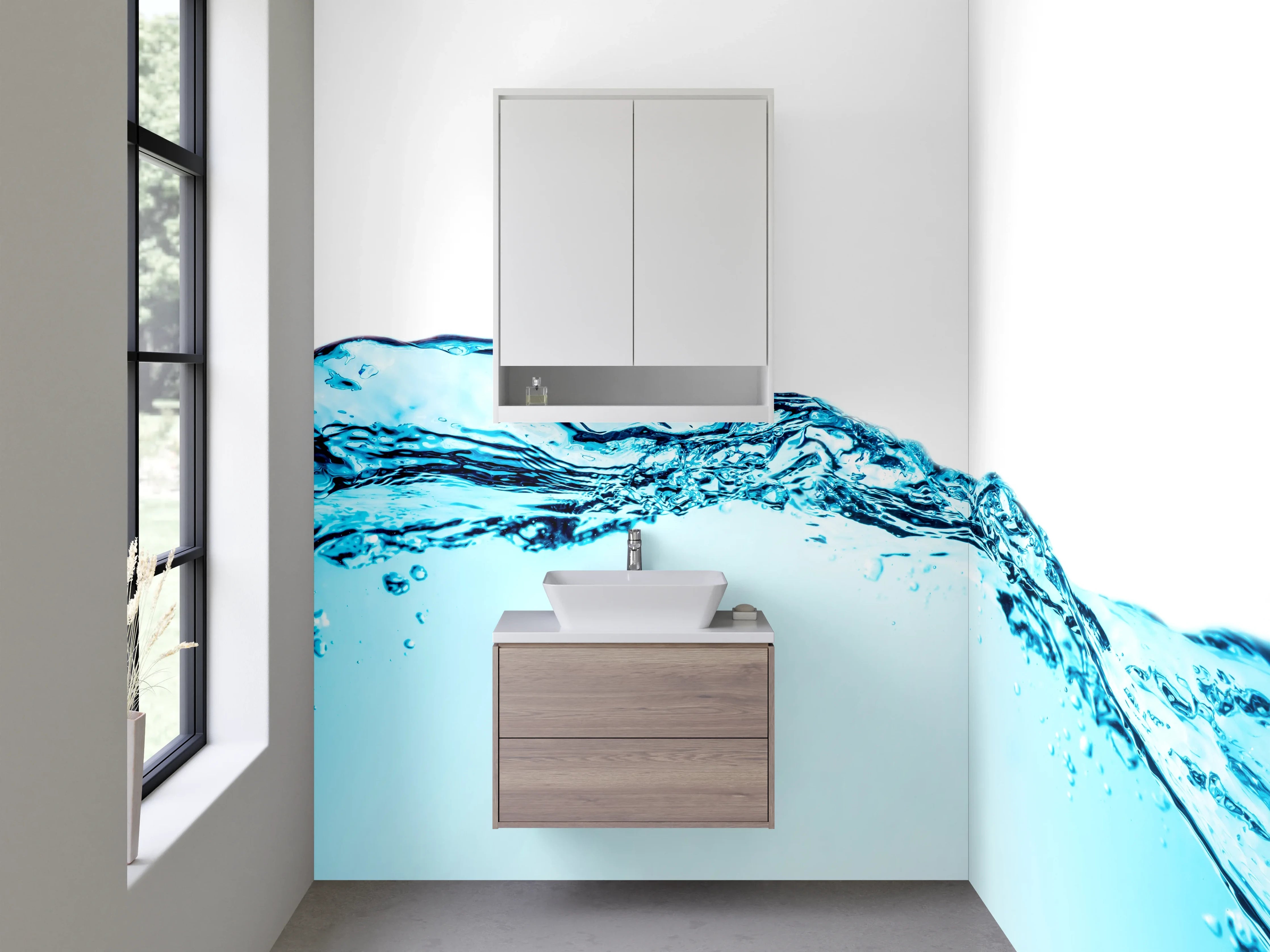 Waschbecken-Rückwand - Wellenförmiges Wasser – Frisches Design