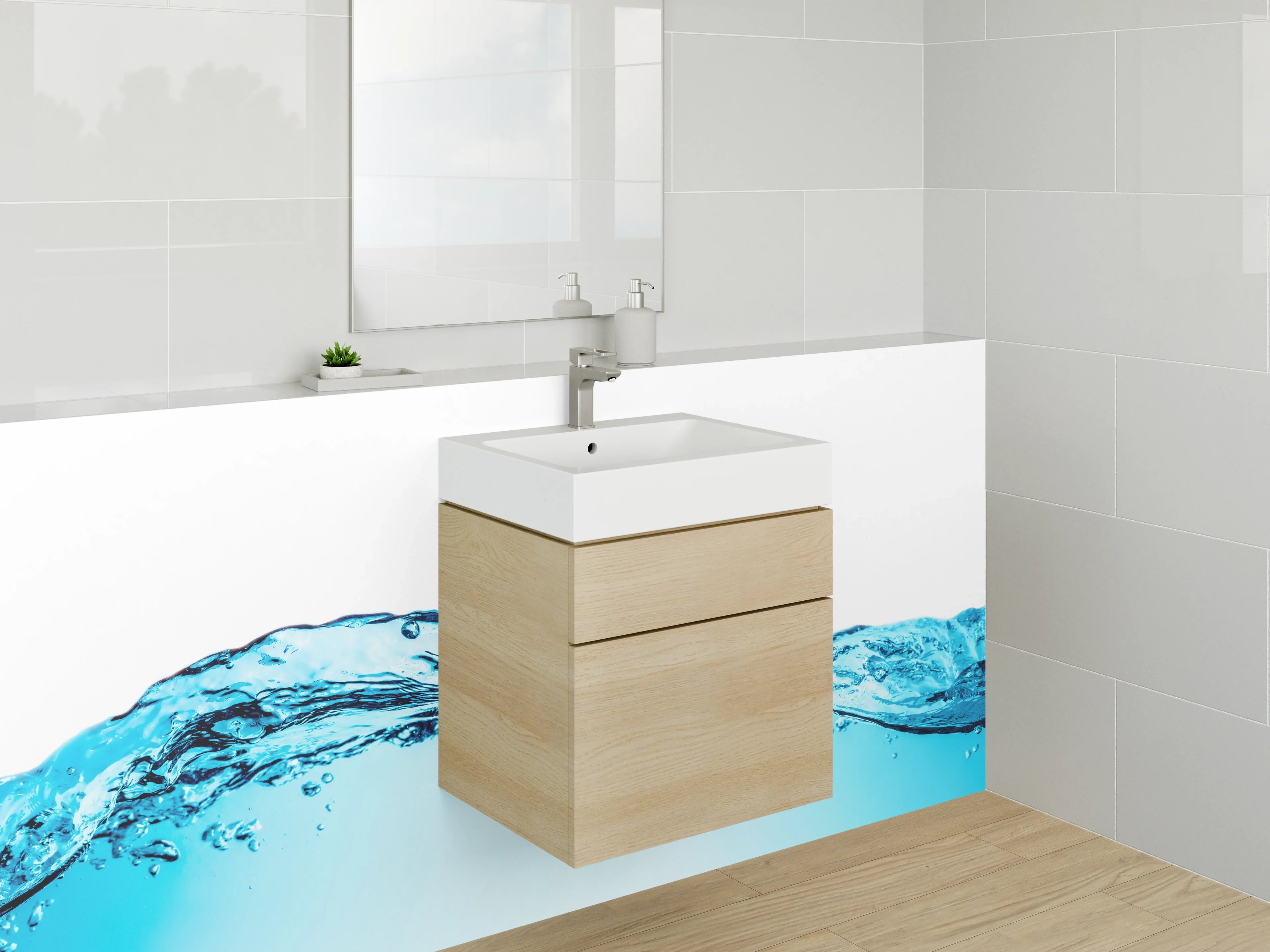 Waschbecken-Rückwand - Wellenförmiges Wasser – Frisches Design