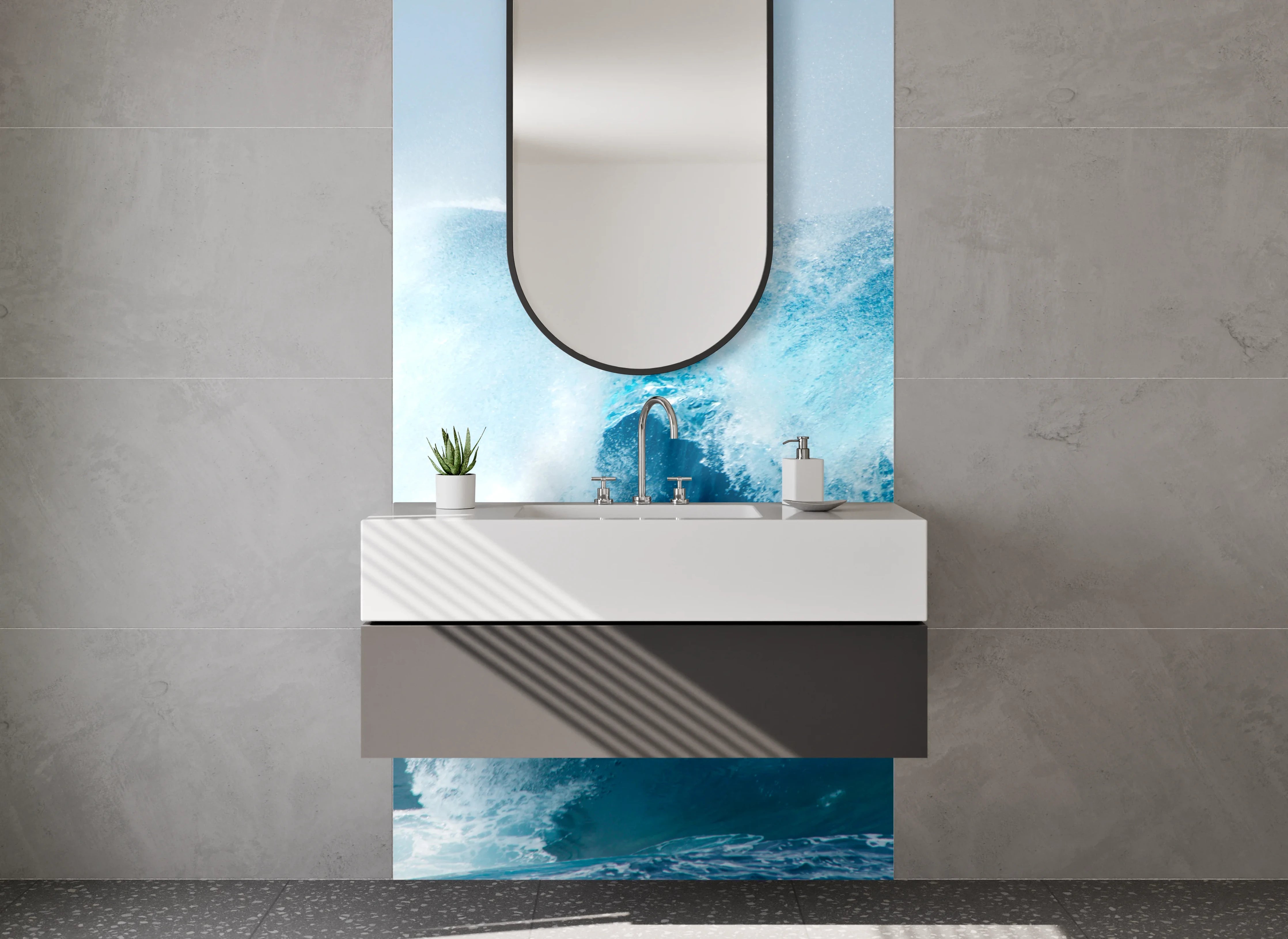 Waschbecken-Rückwand - Wellenkraft – Ozean blaues Wasser