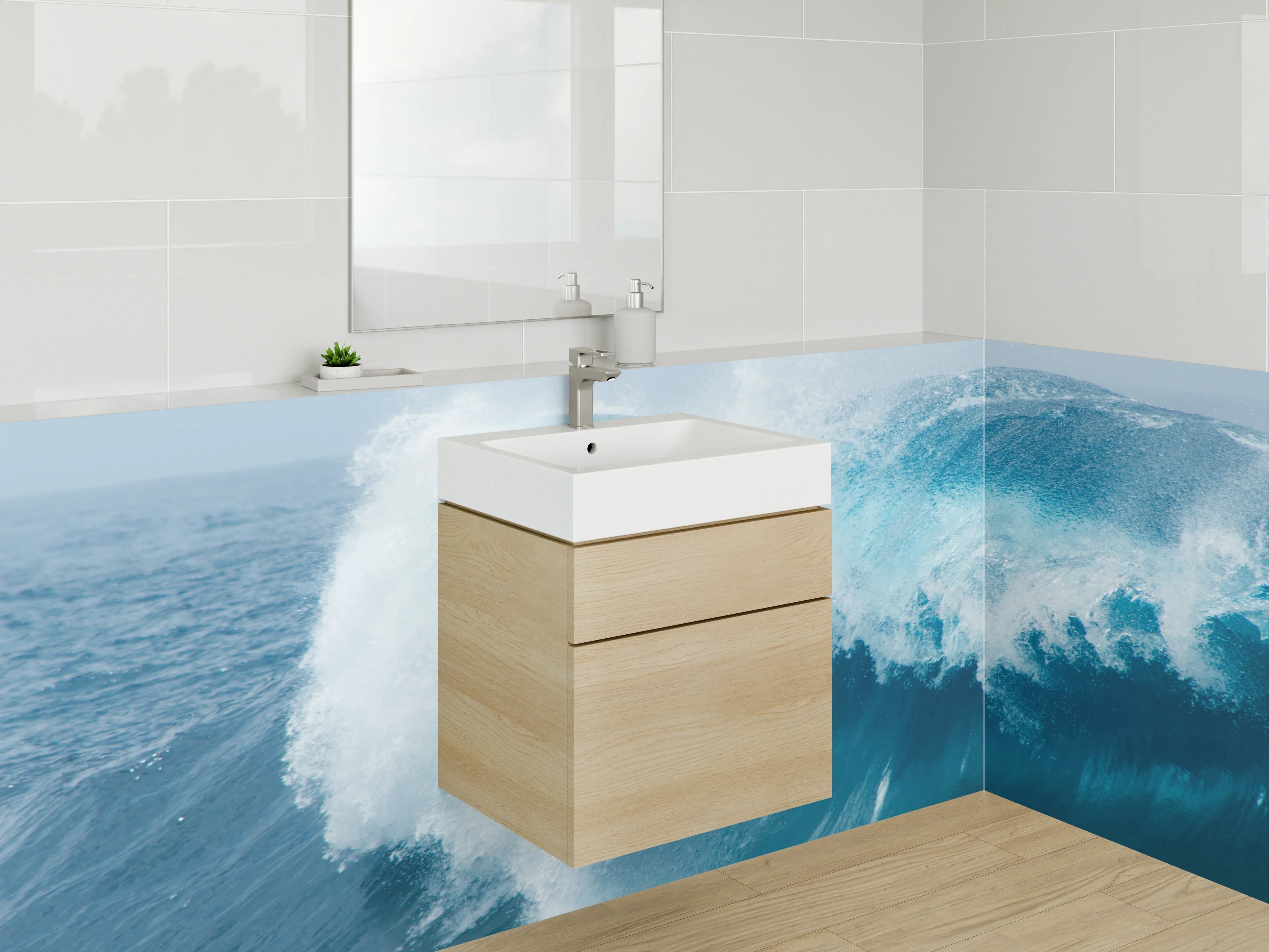 Waschbecken-Rückwand - Wellenkraft – Ozean blaues Wasser