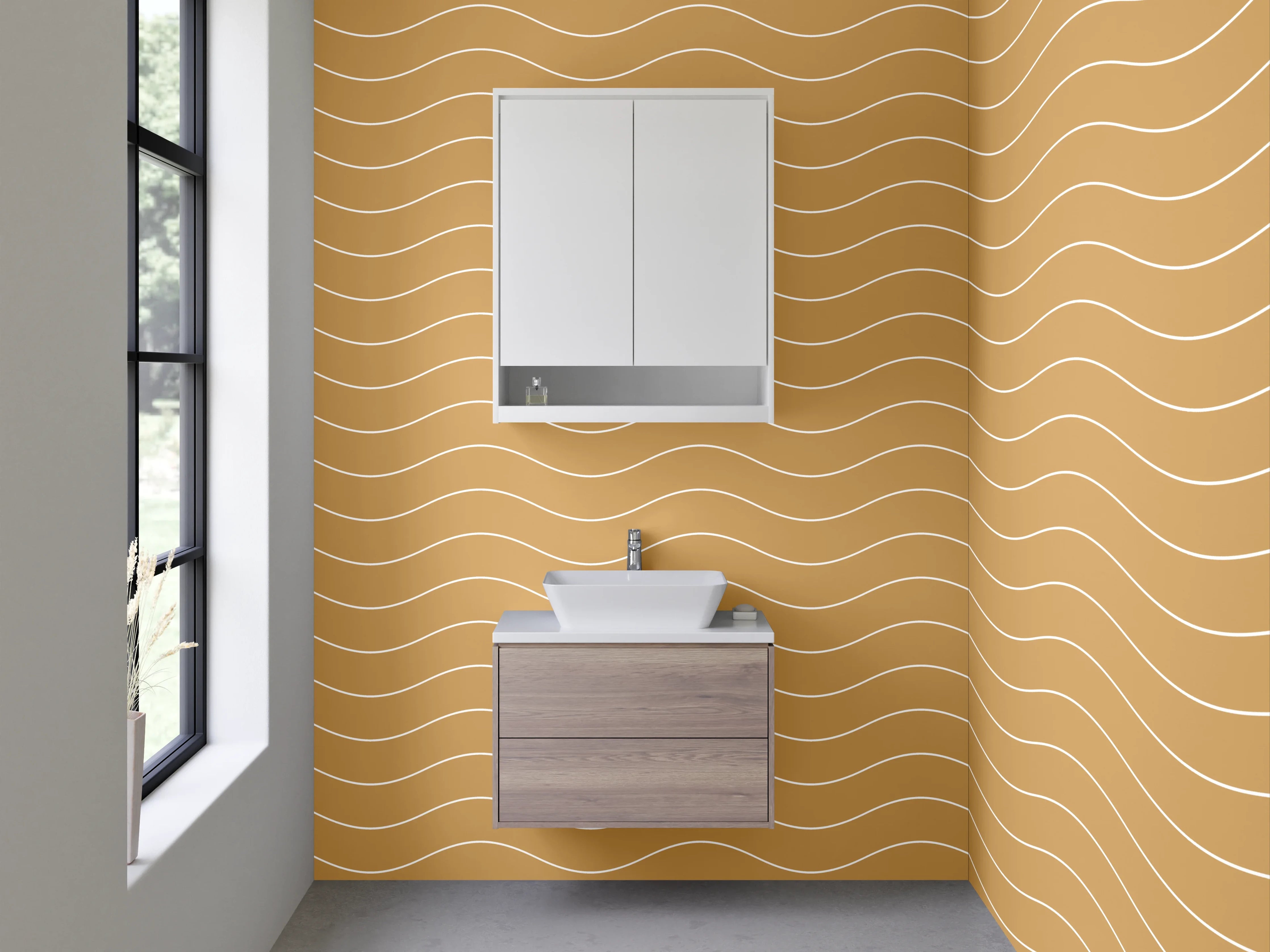 Waschbecken-Rückwand - Wellenmuster Beige Küchenrückwand