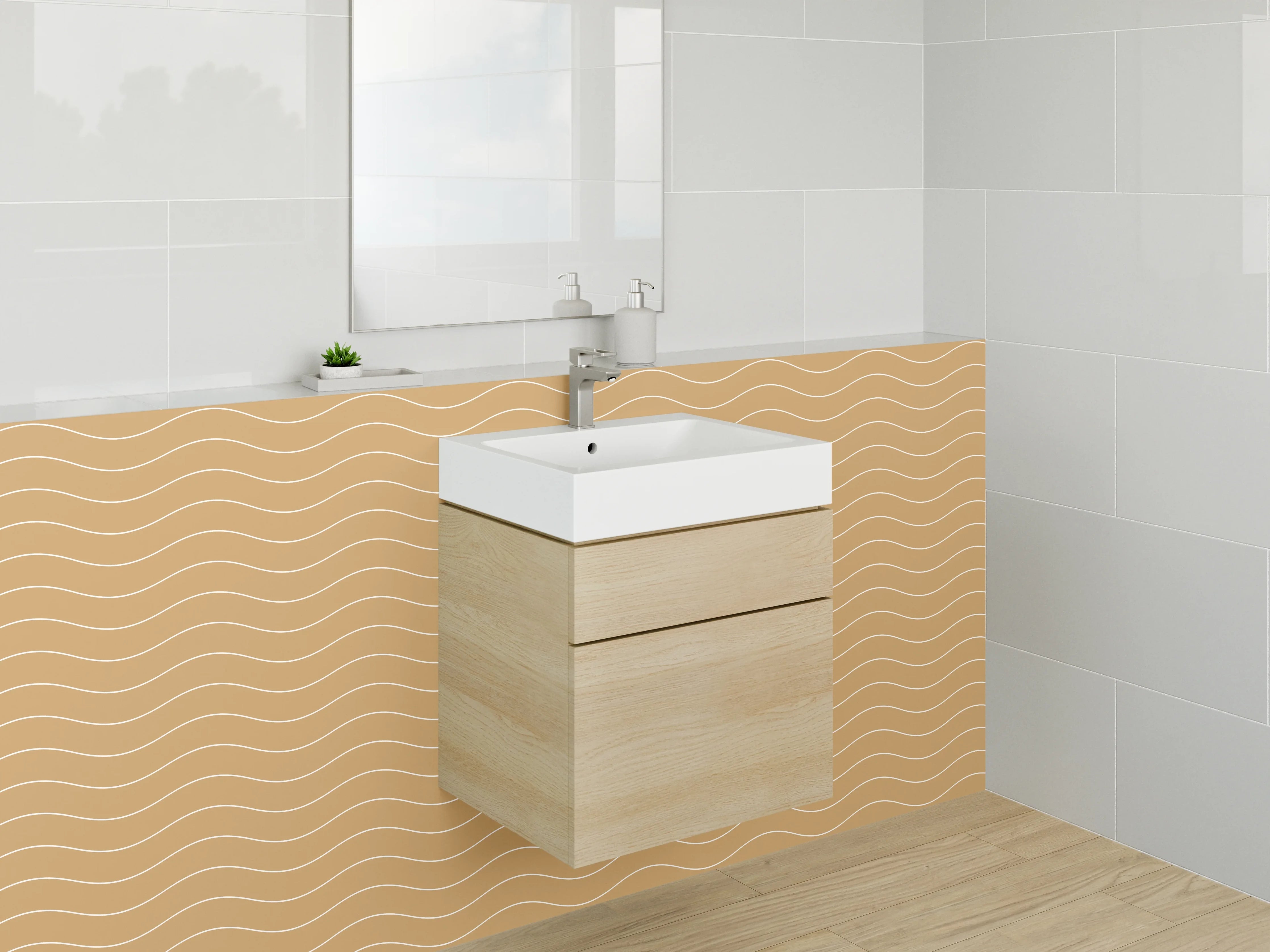 Waschbecken-Rückwand - Wellenmuster Beige Küchenrückwand