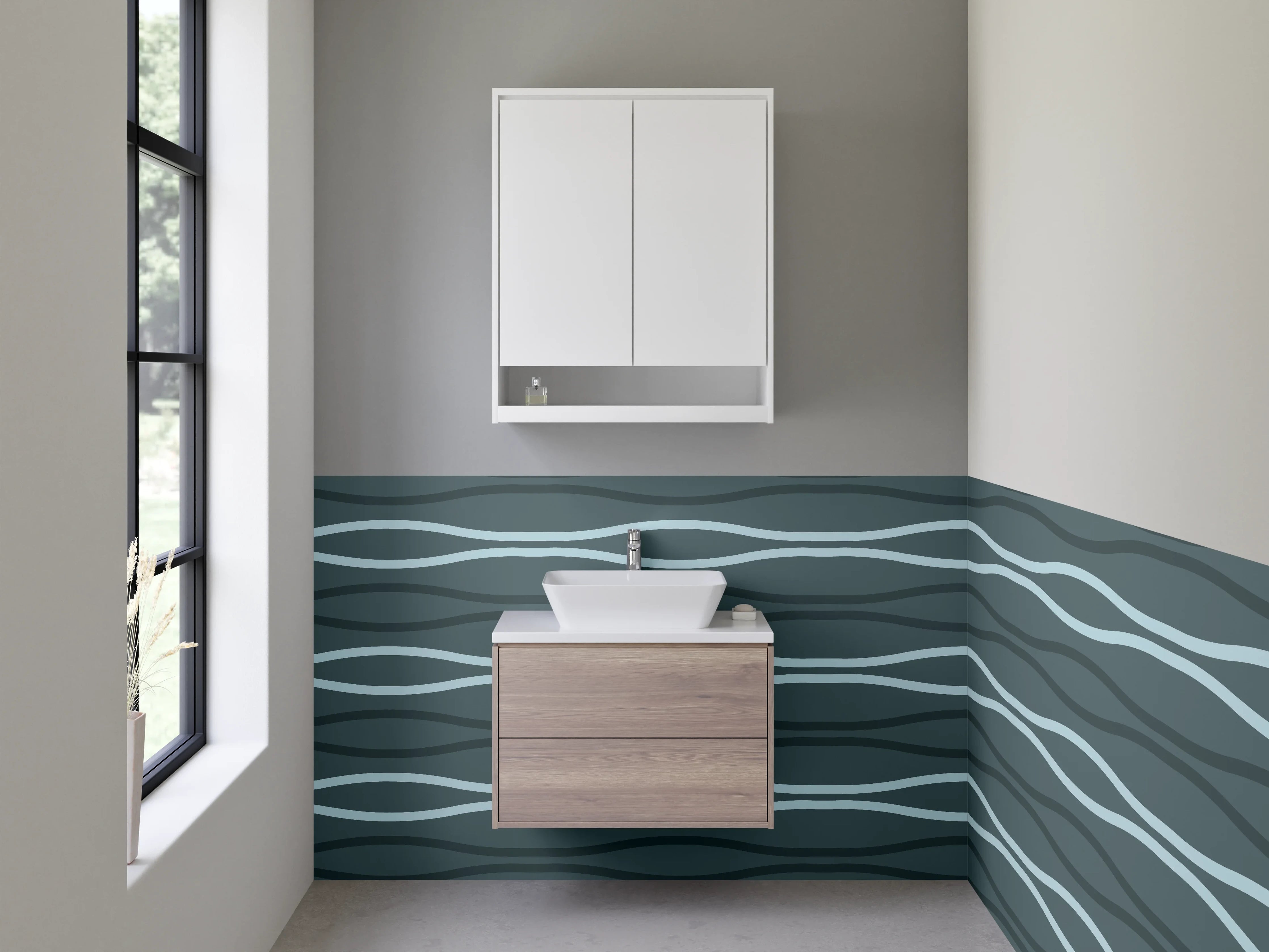 Waschbecken-Rückwand - Wellenmuster Blau für Bad & Küche