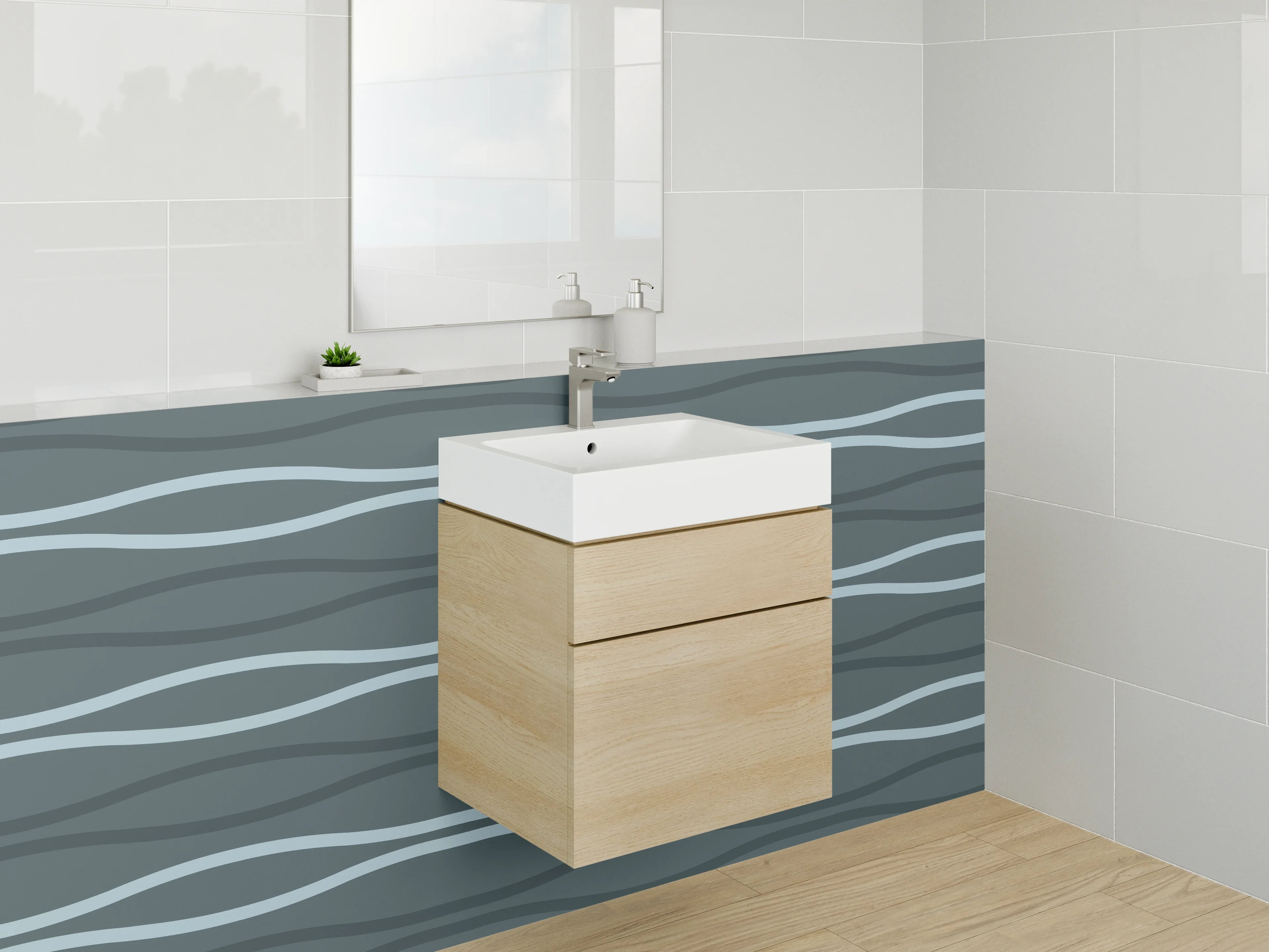 Waschbecken-Rückwand - Wellenmuster Blau für Bad & Küche