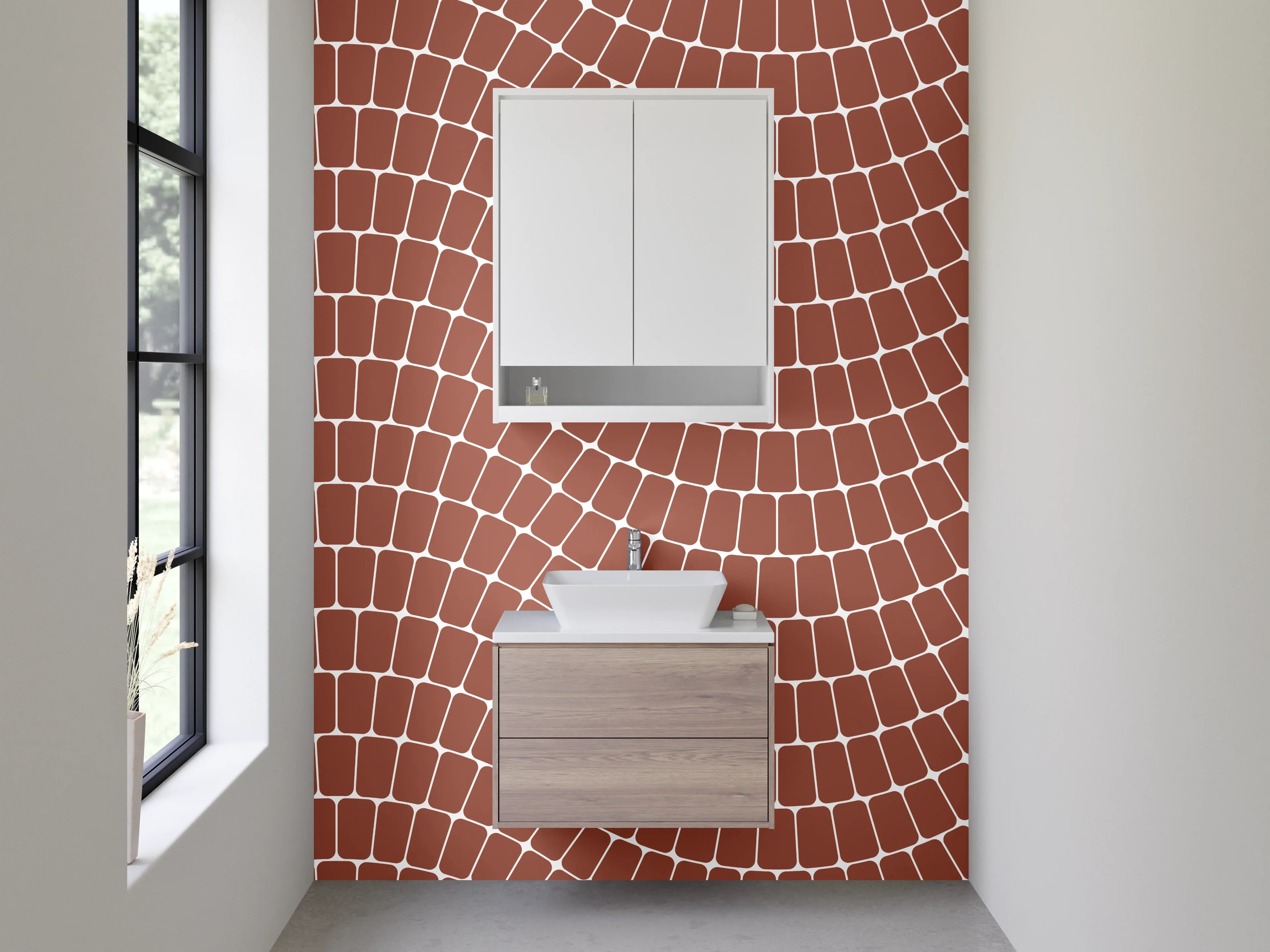 Waschbecken-Rückwand - Wellenmuster Braun Fliesenoptik modern