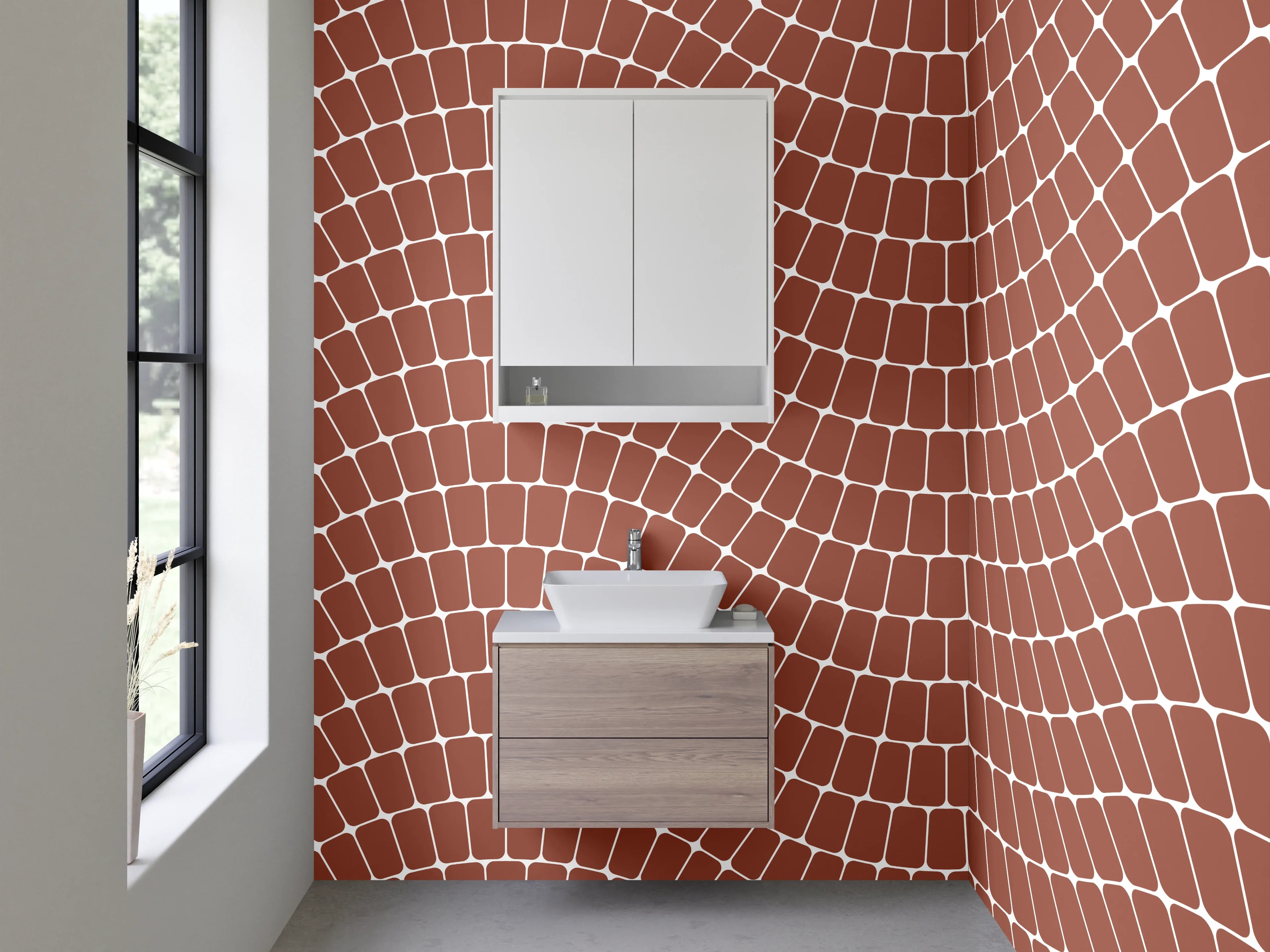 Waschbecken-Rückwand - Wellenmuster Braun Fliesenoptik modern