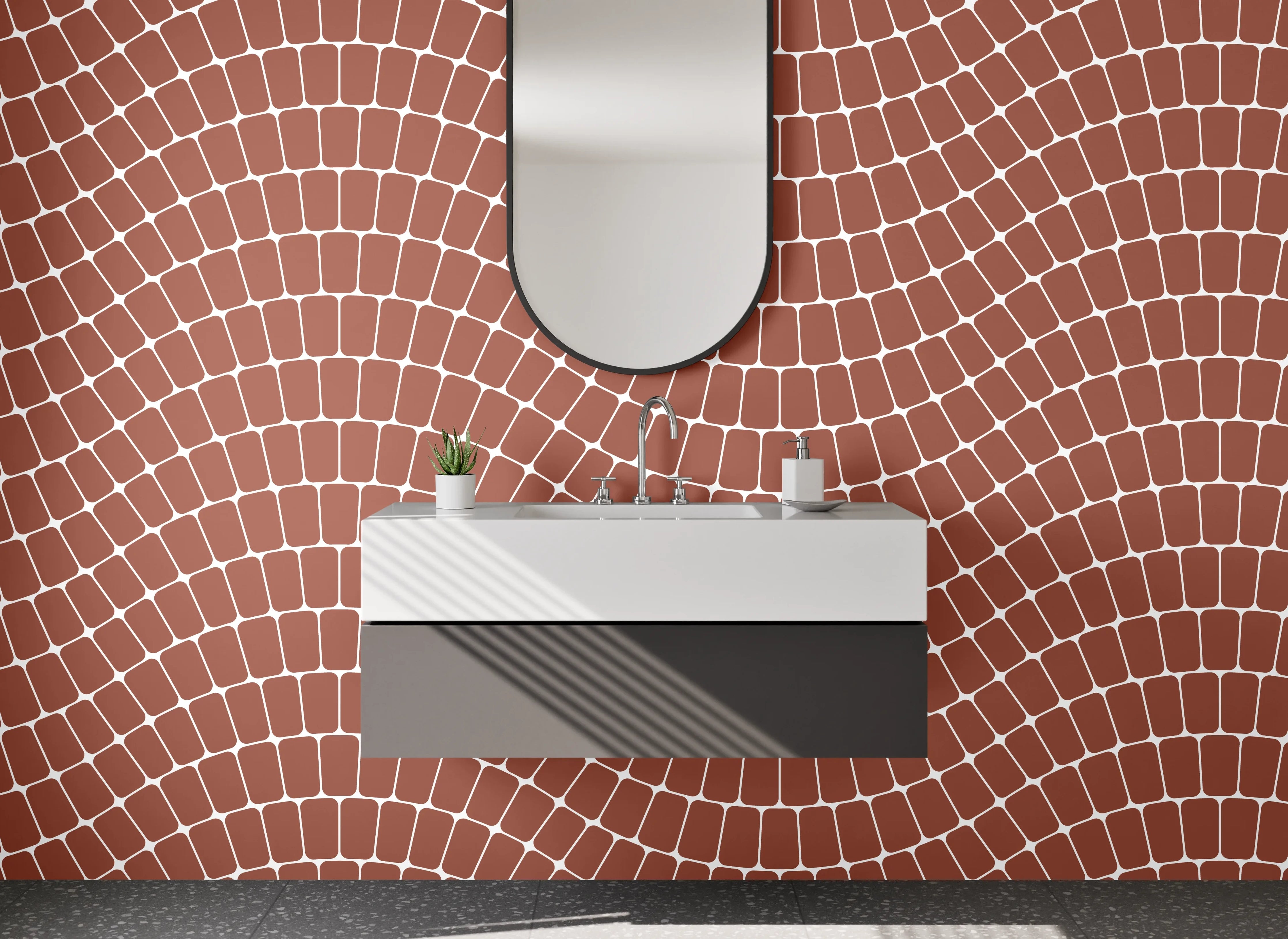 Waschbecken-Rückwand - Wellenmuster Braun Fliesenoptik modern