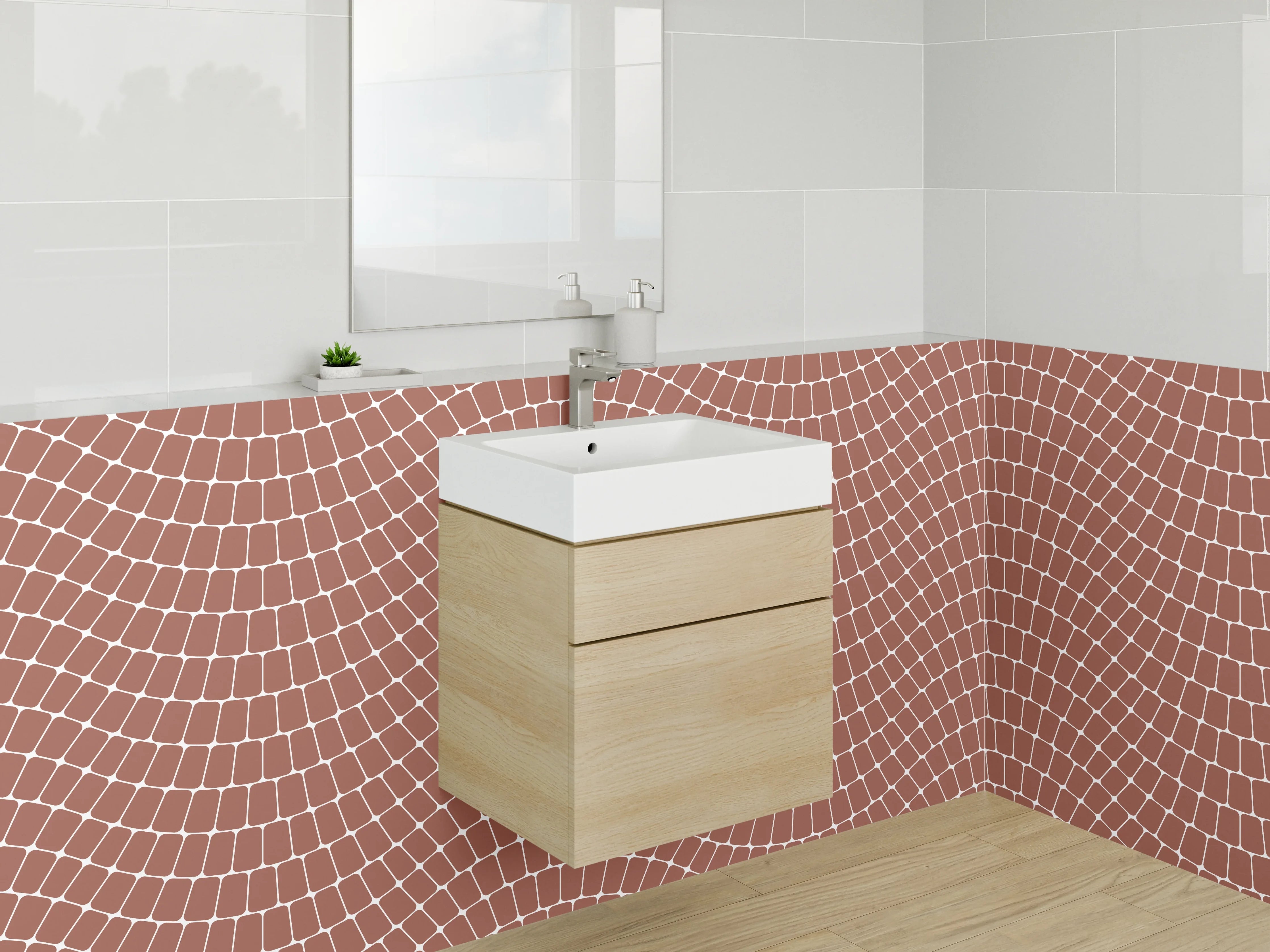 Waschbecken-Rückwand - Wellenmuster Braun Fliesenoptik modern