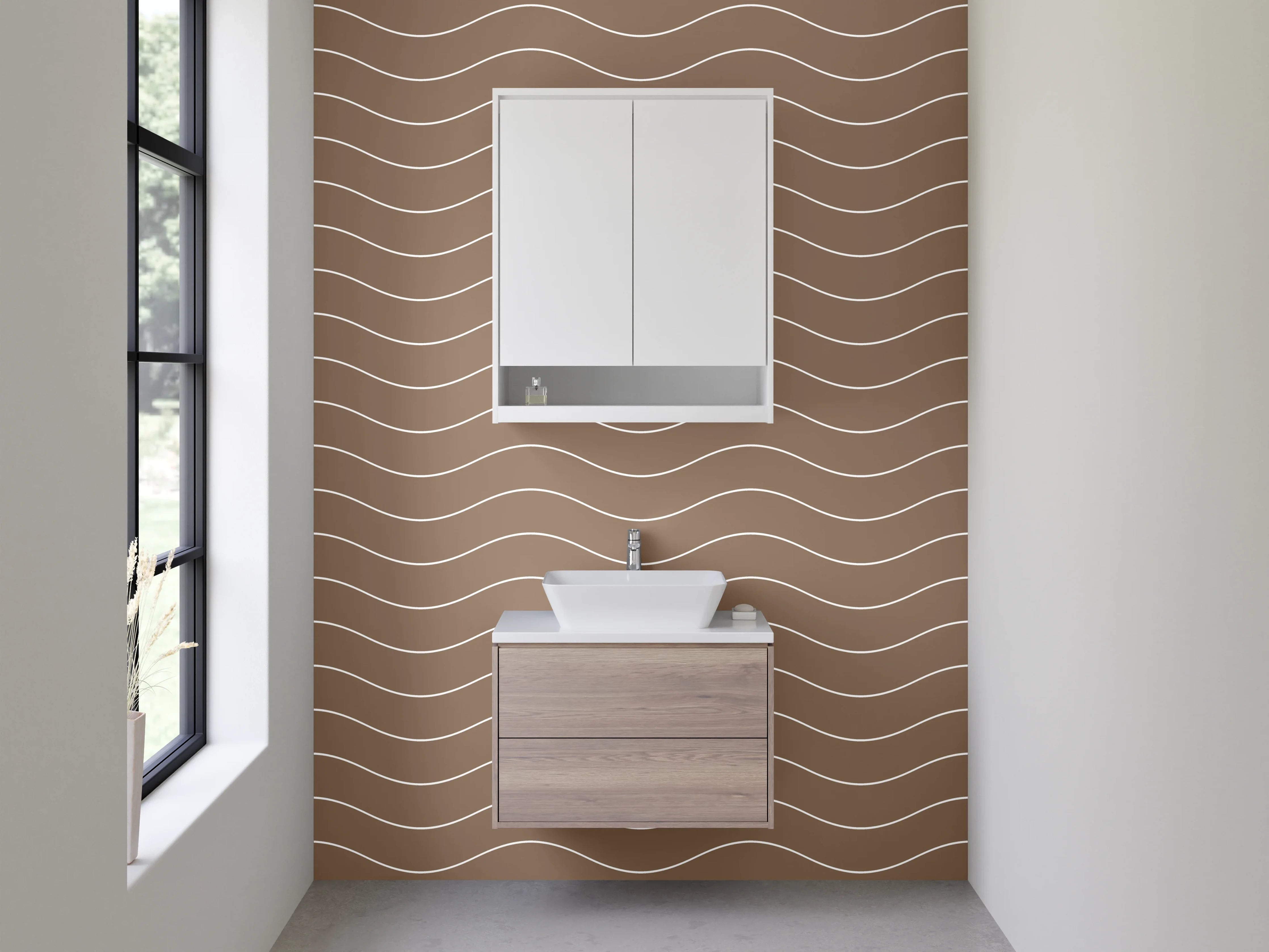 Waschbecken-Rückwand - Wellenmuster Braun Minimalistisch Modern