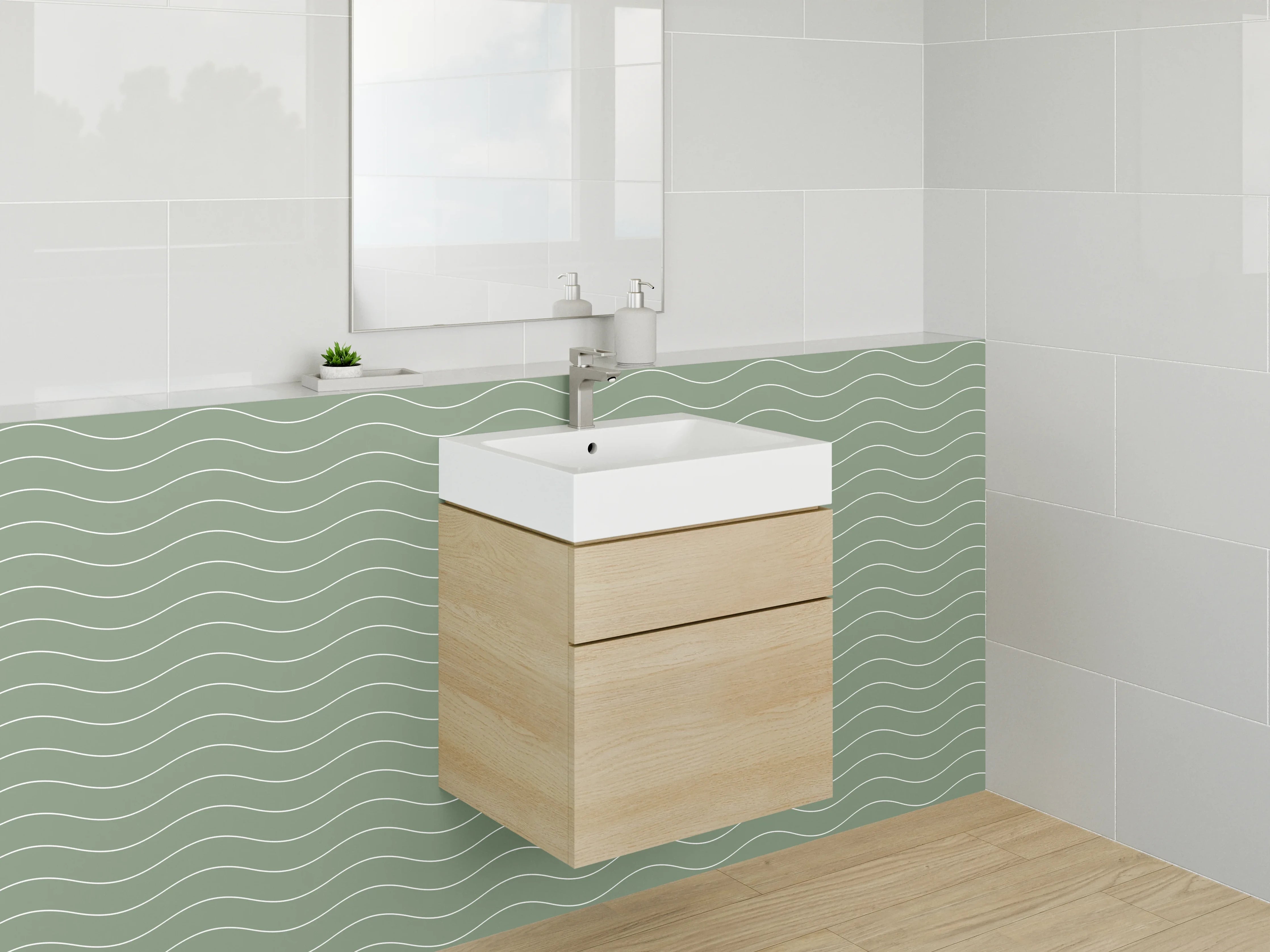 Waschbecken-Rückwand - Wellenmuster Grün Modern