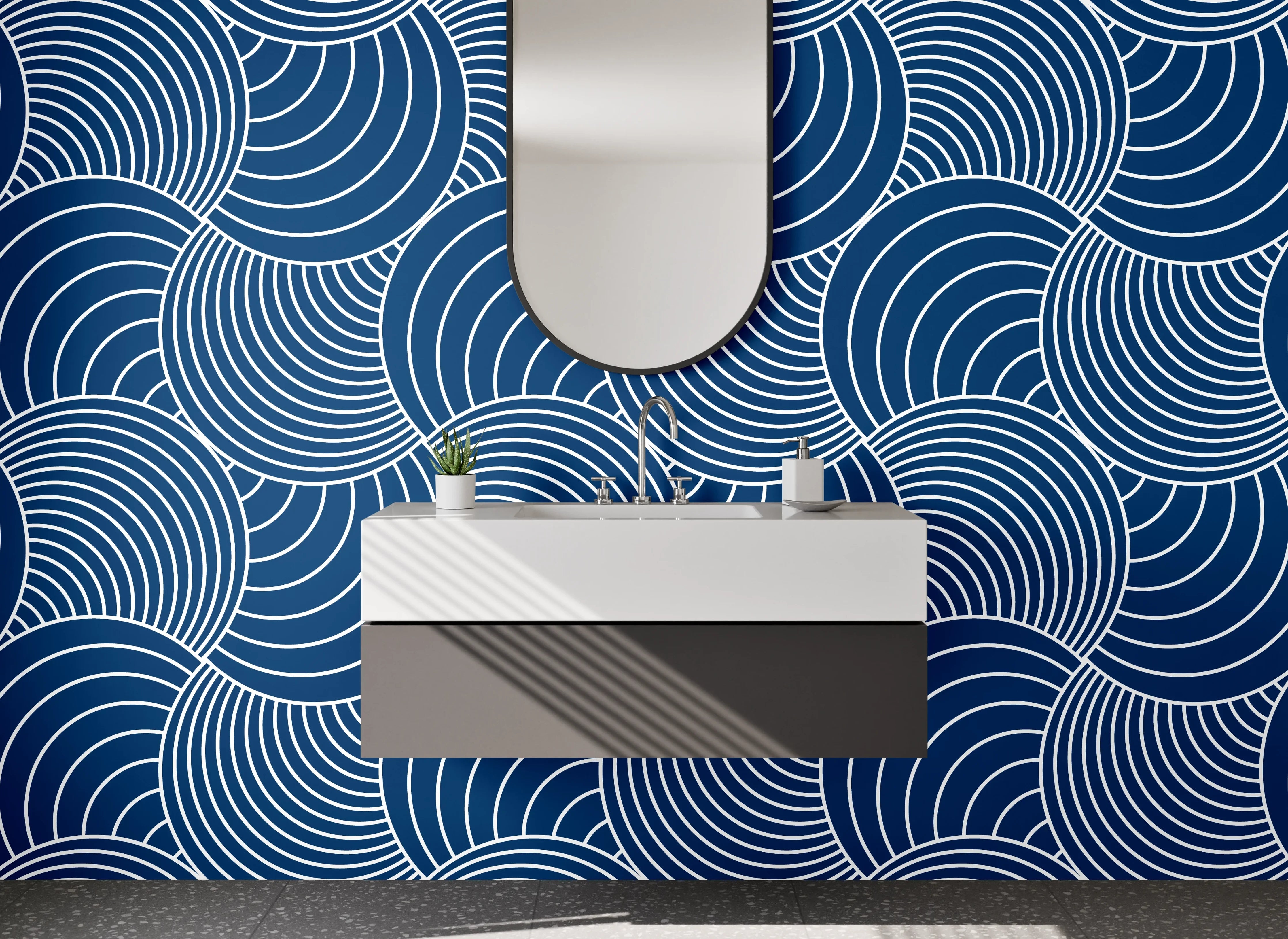 Waschbecken-Rückwand - Wellenmuster Japanisch Blau Modern