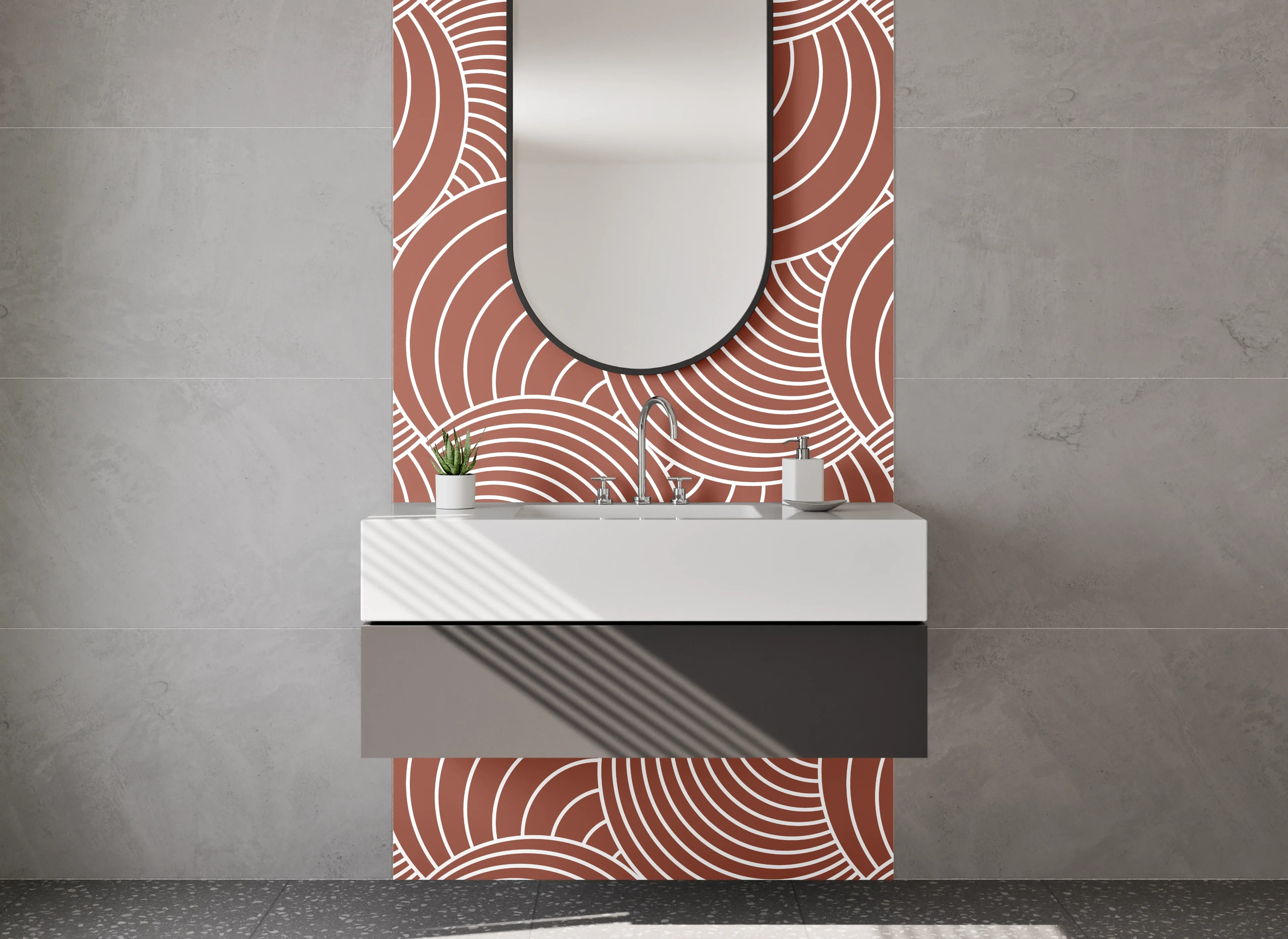 Waschbecken-Rückwand - Wellenmuster Retro Braun Schick