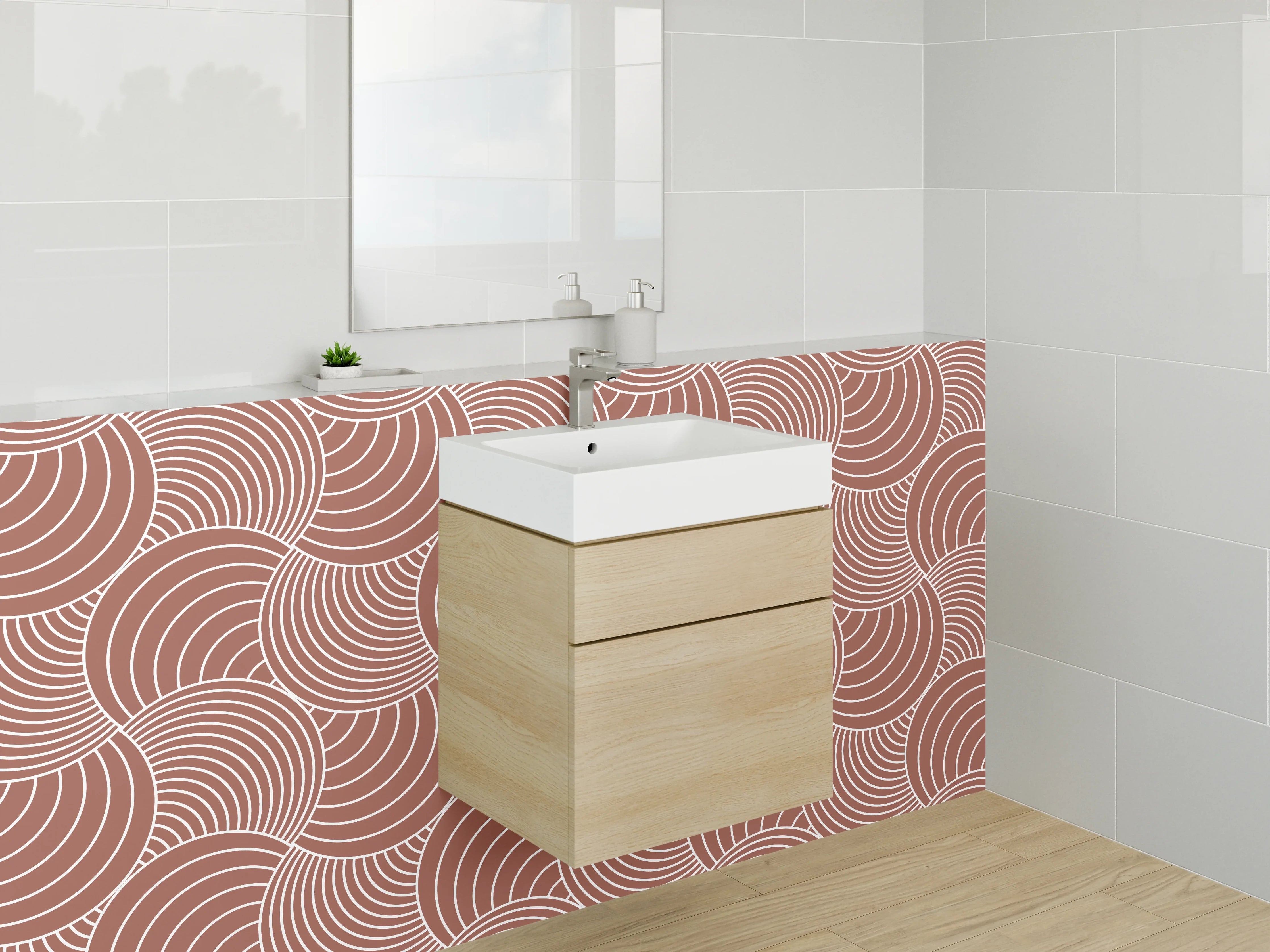 Waschbecken-Rückwand - Wellenmuster Retro Braun Schick