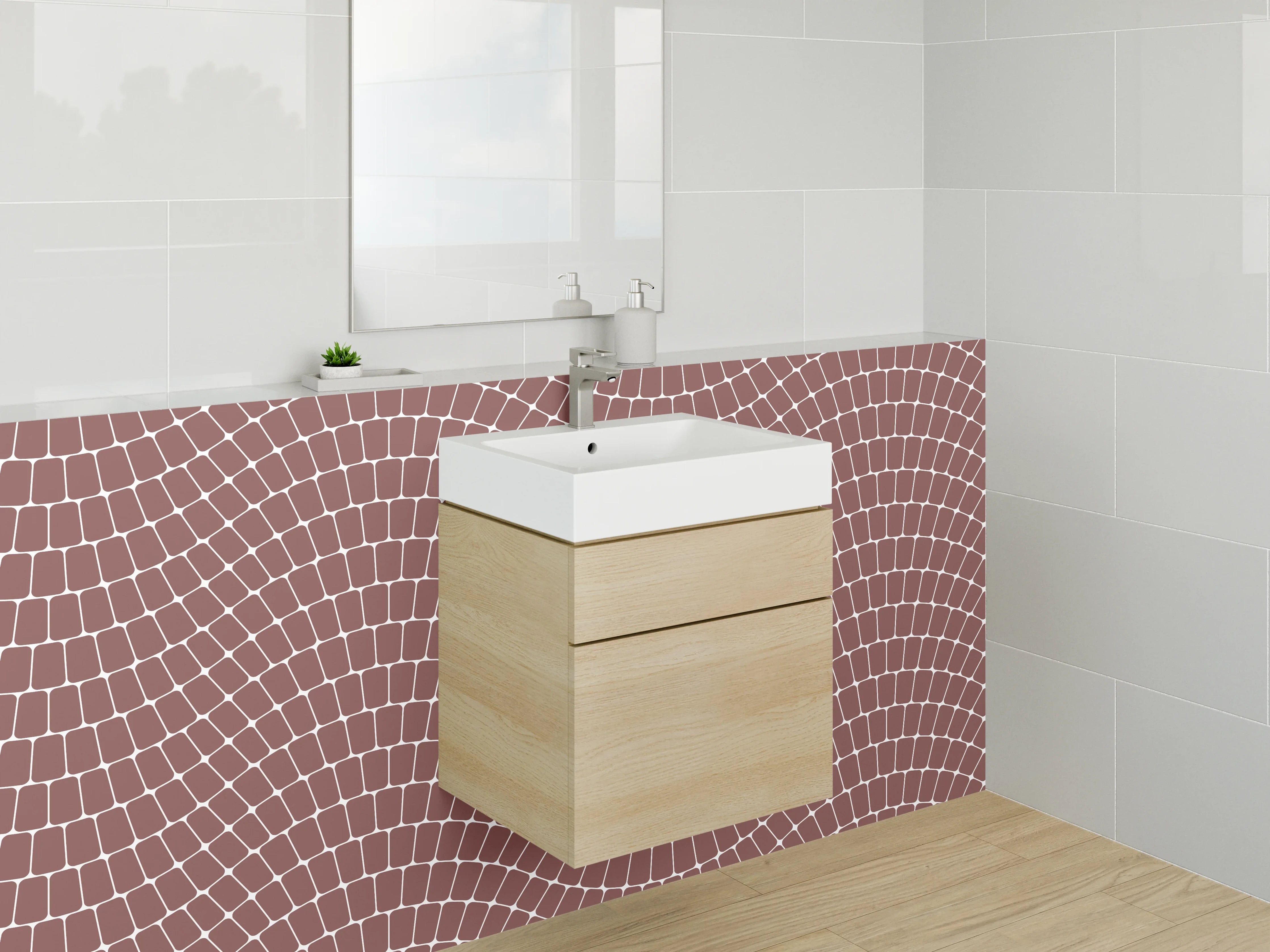 Waschbecken-Rückwand - Wellenmuster Retro Braun Weiß
