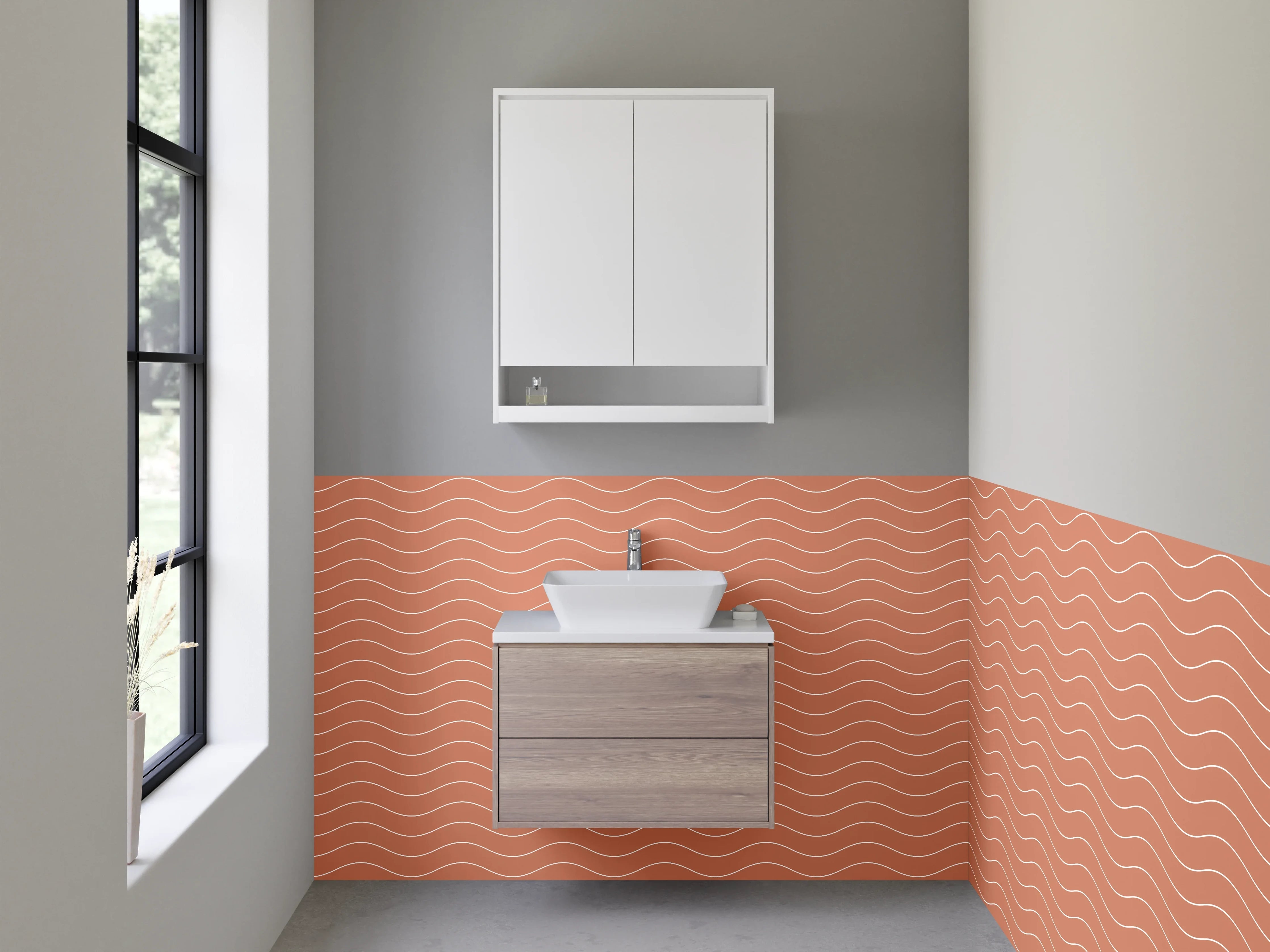 Waschbecken-Rückwand - Wellenmuster Retro Orange