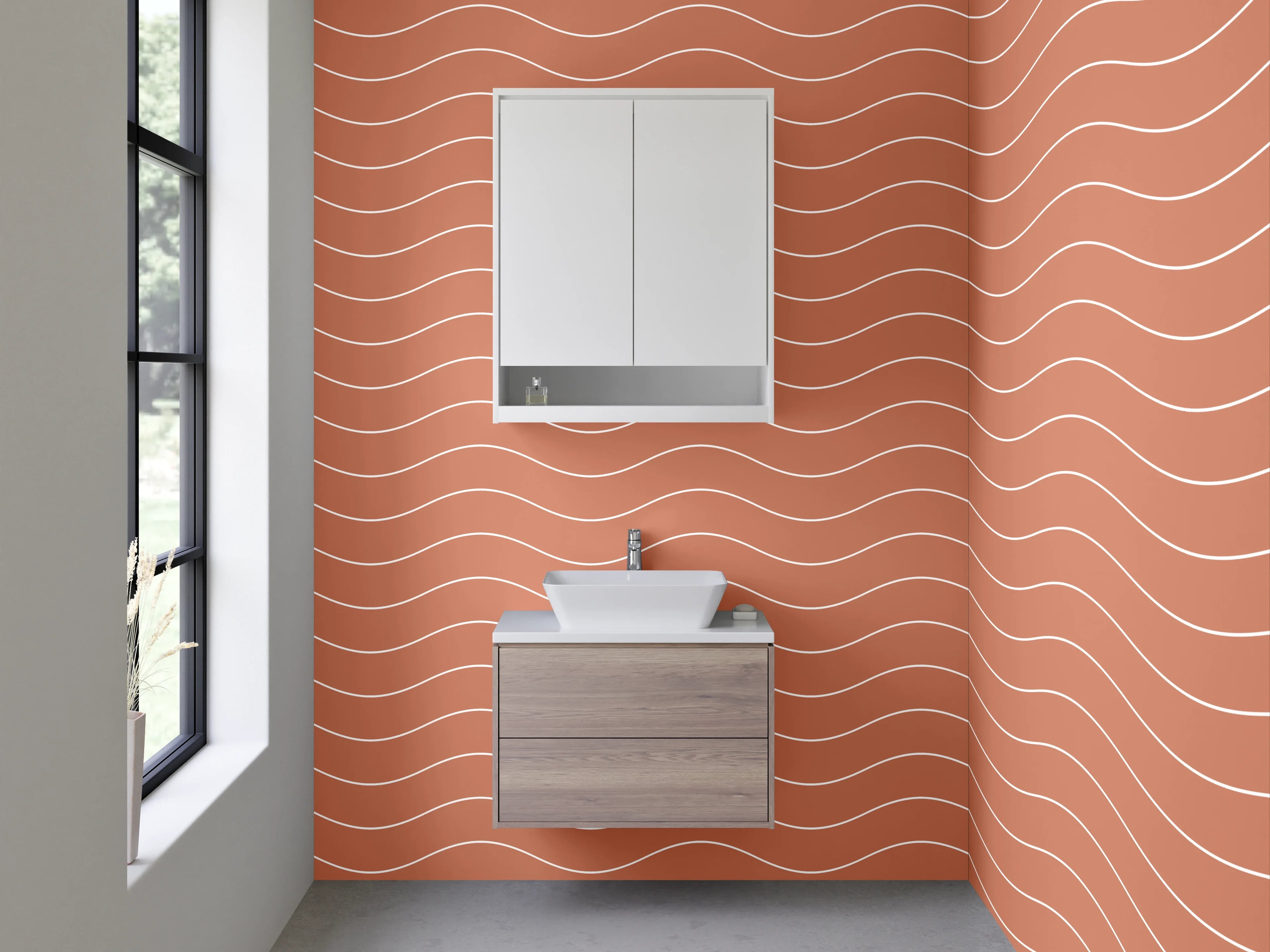 Waschbecken-Rückwand - Wellenmuster Retro Orange