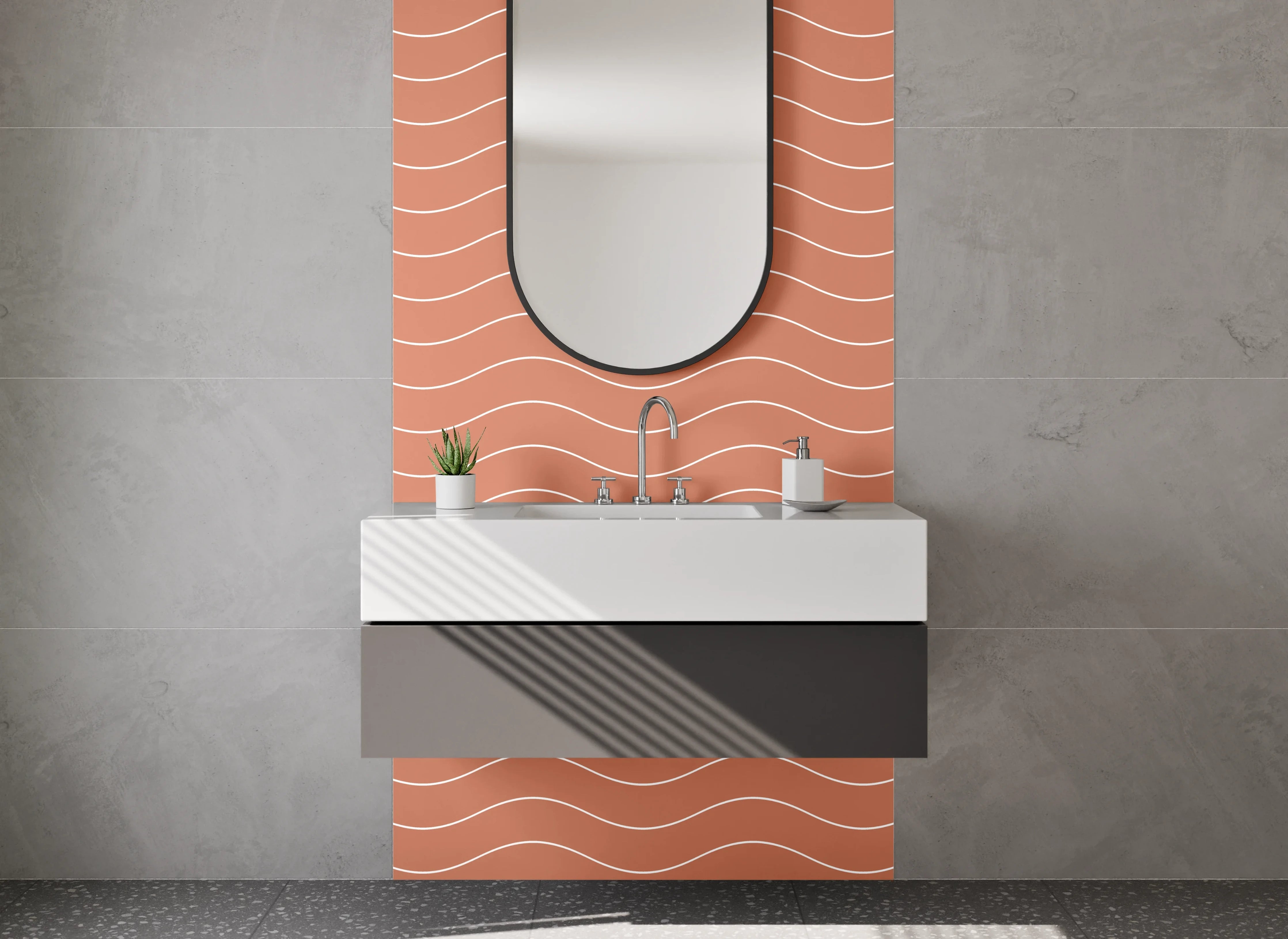Waschbecken-Rückwand - Wellenmuster Retro Orange