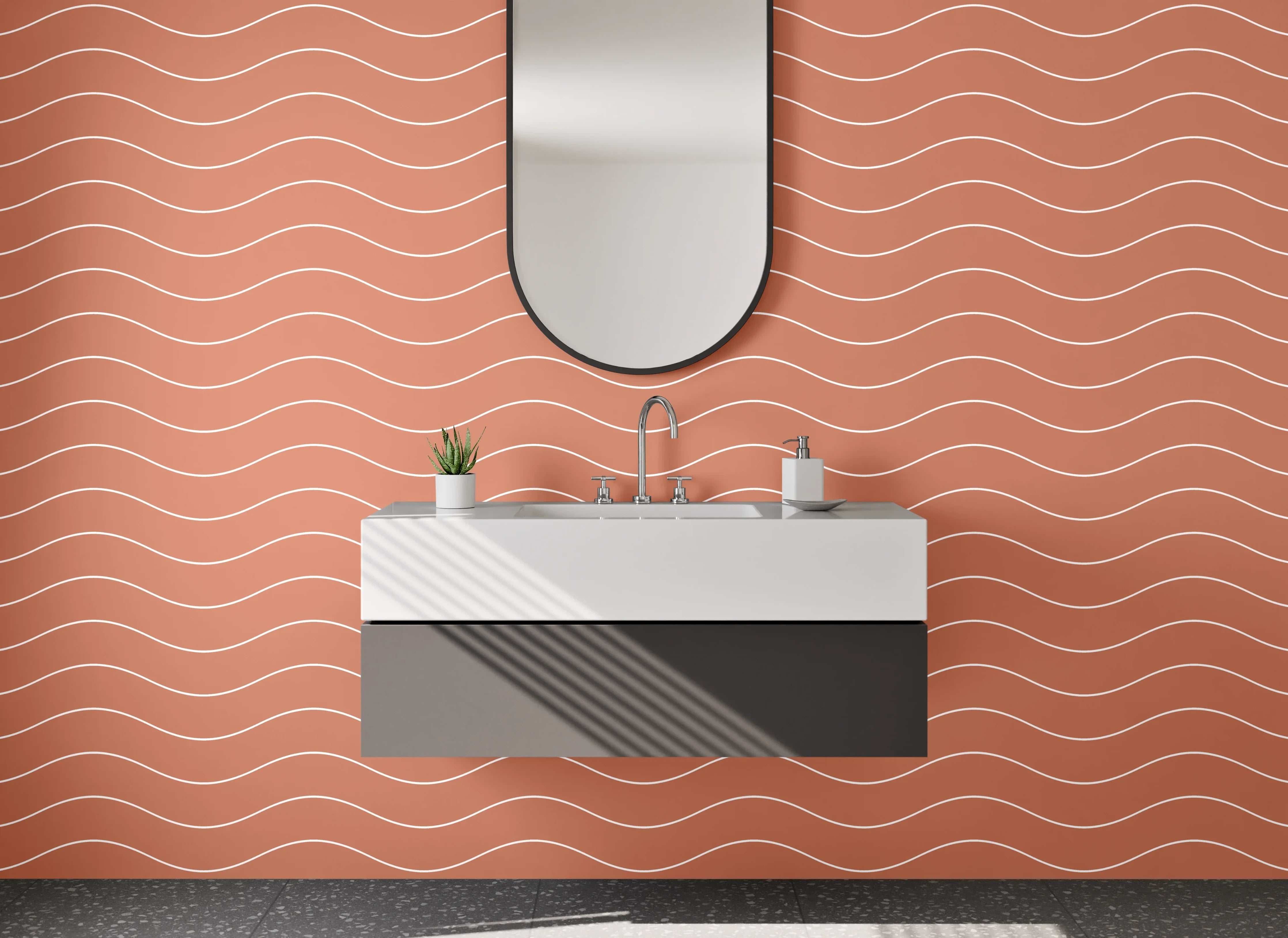 Waschbecken-Rückwand - Wellenmuster Retro Orange