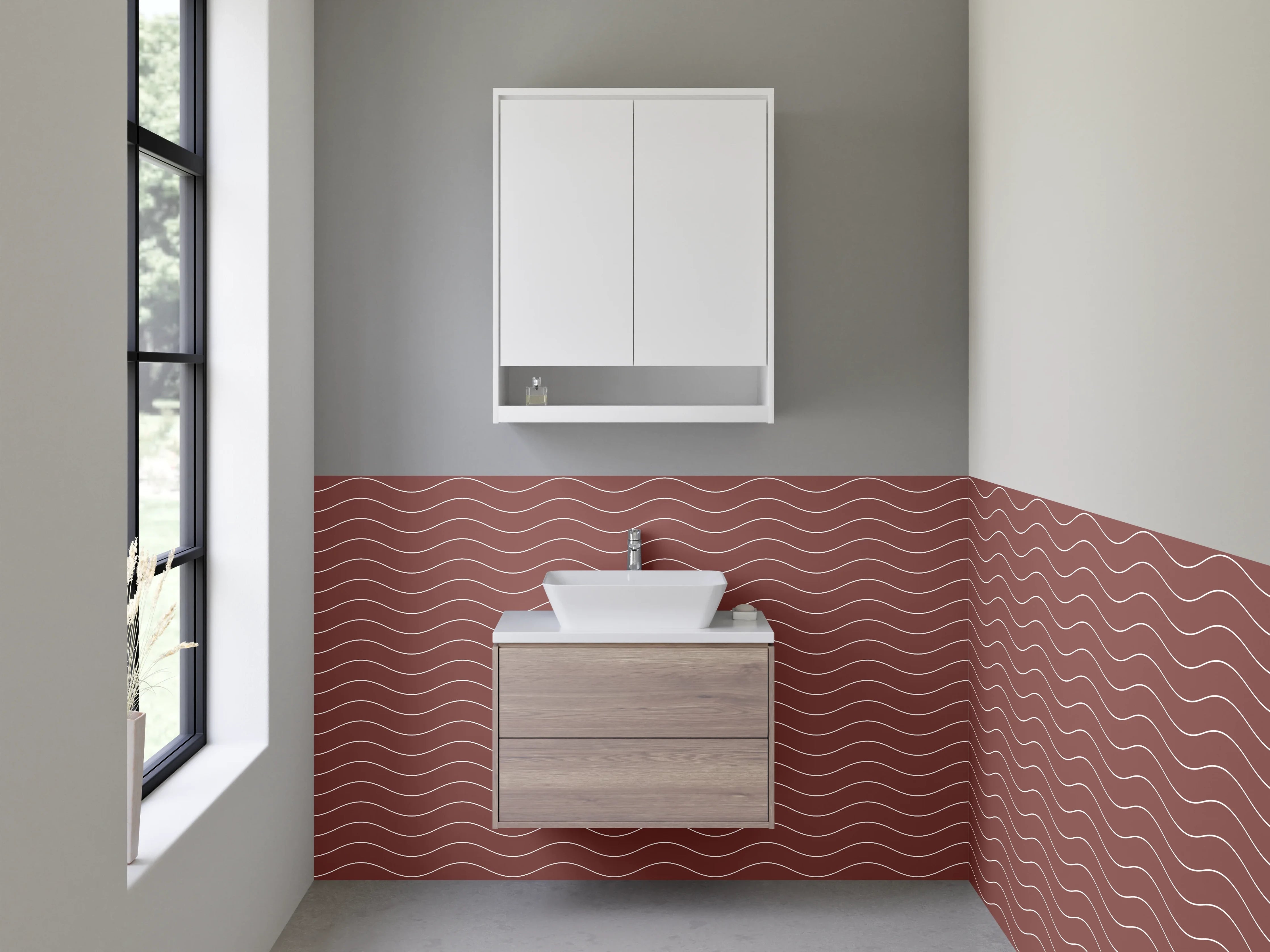 Waschbecken-Rückwand - Wellenmuster Rot Minimalistisch