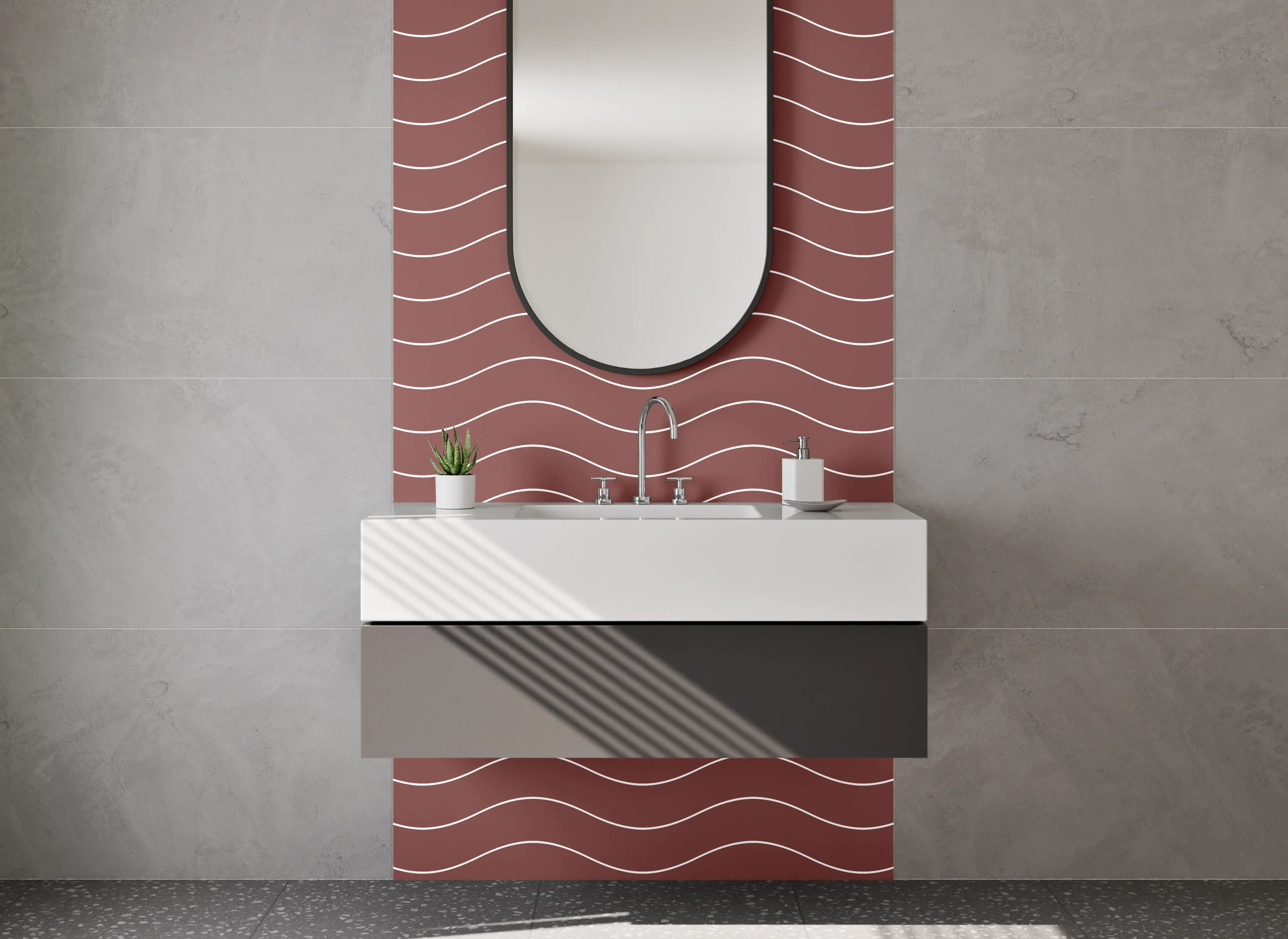 Waschbecken-Rückwand - Wellenmuster Rot Minimalistisch