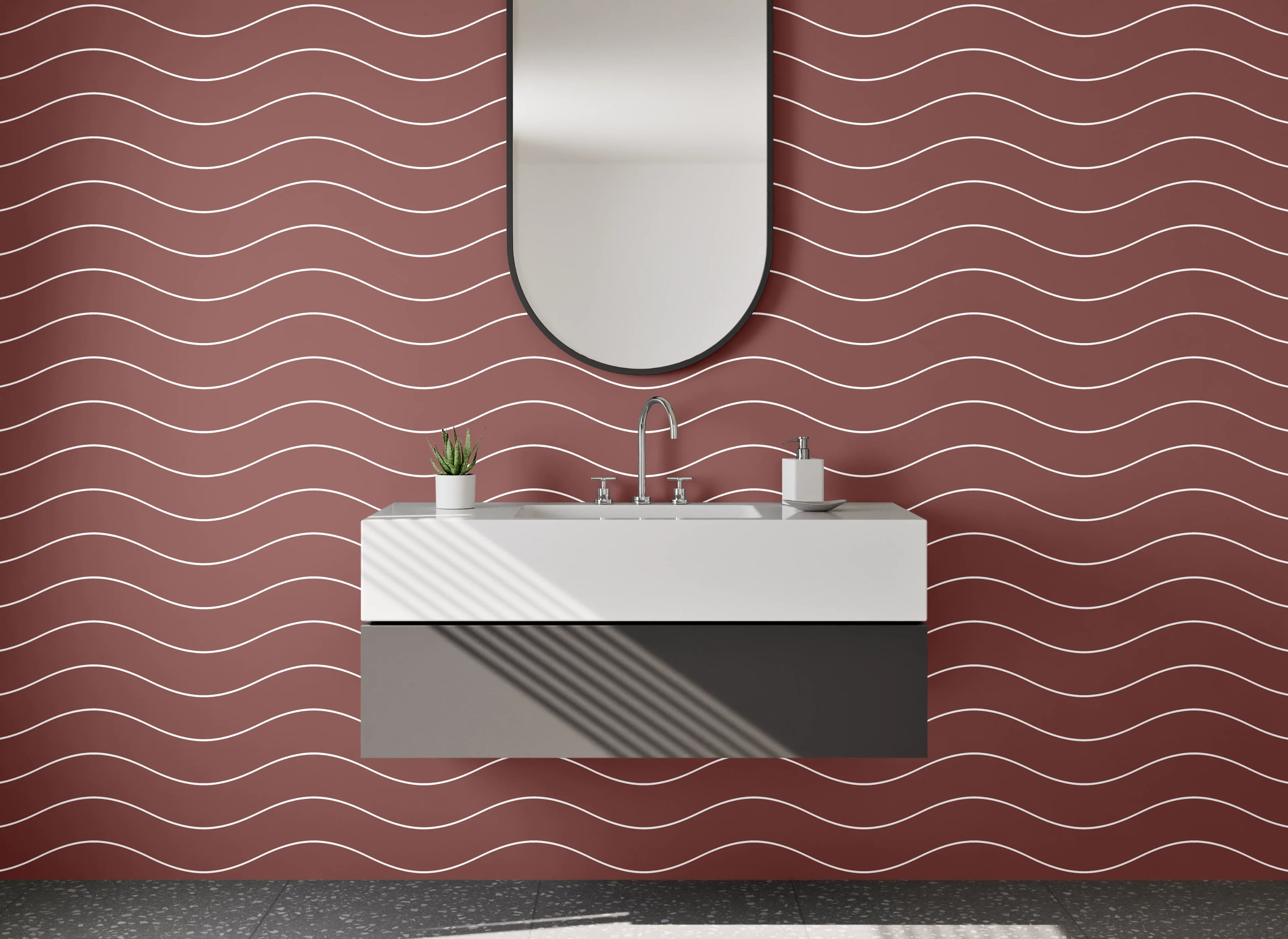 Waschbecken-Rückwand - Wellenmuster Rot Minimalistisch
