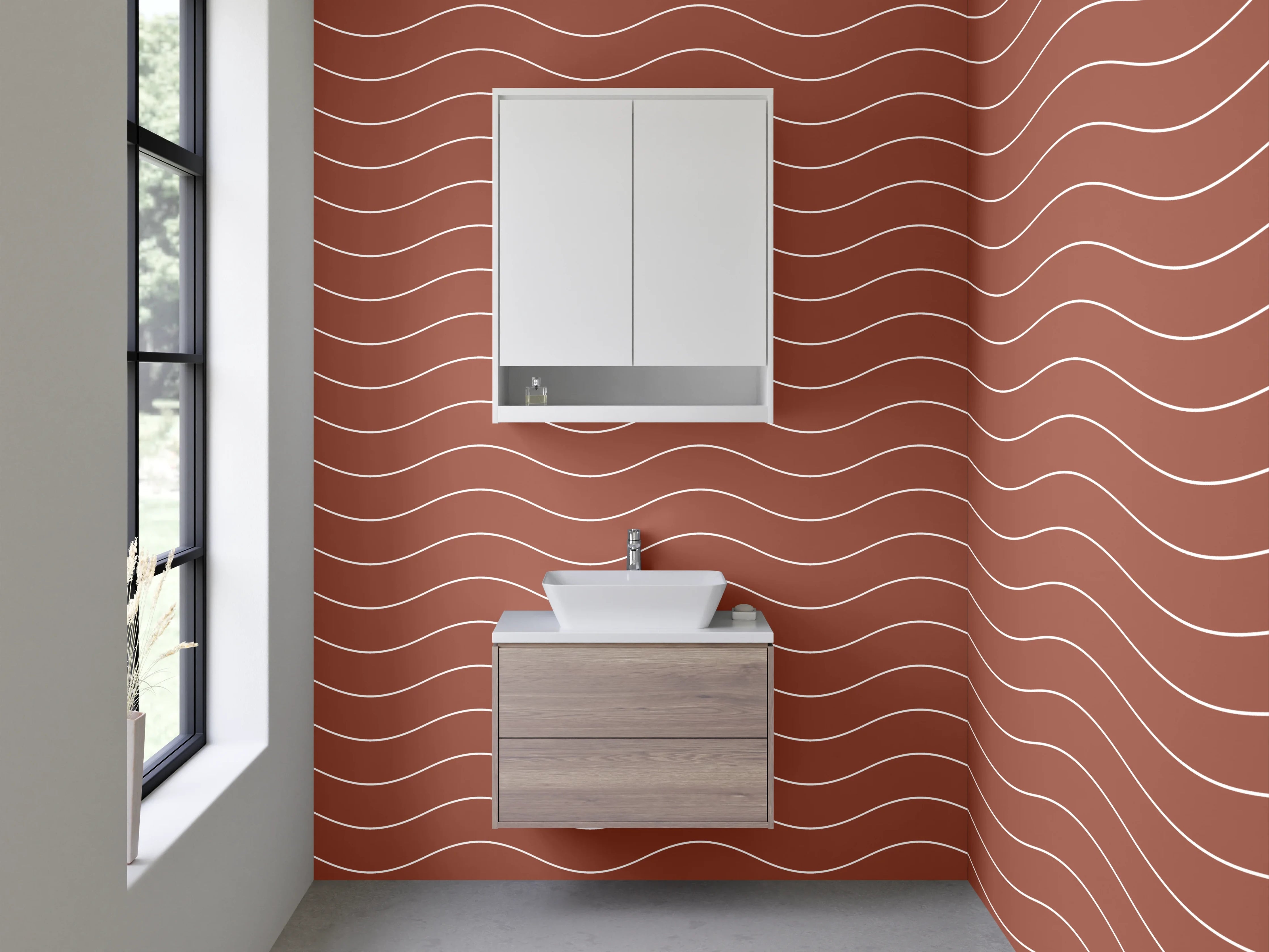 Waschbecken-Rückwand - Wellenmuster Terrakotta Design