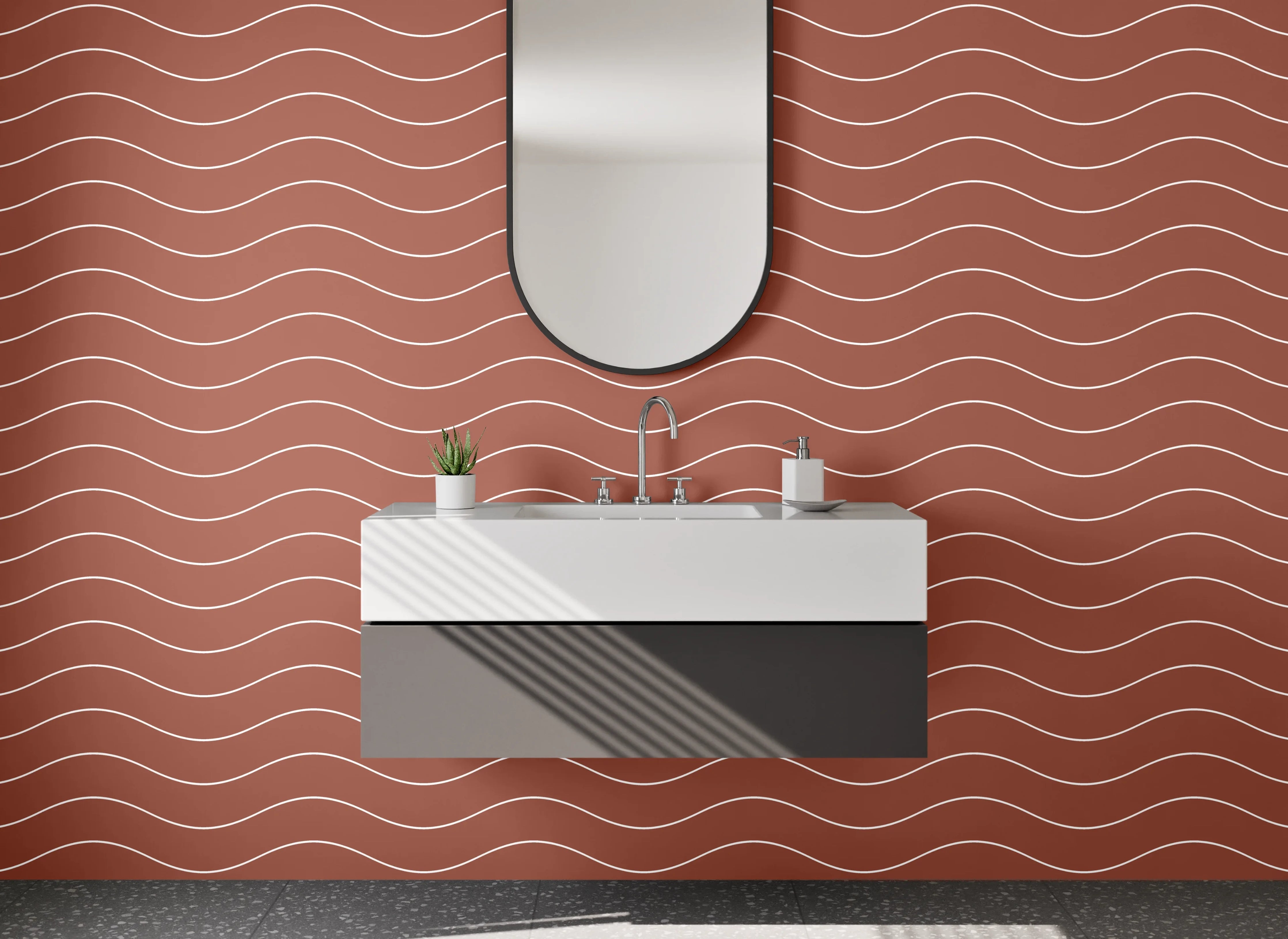 Waschbecken-Rückwand - Wellenmuster Terrakotta Design