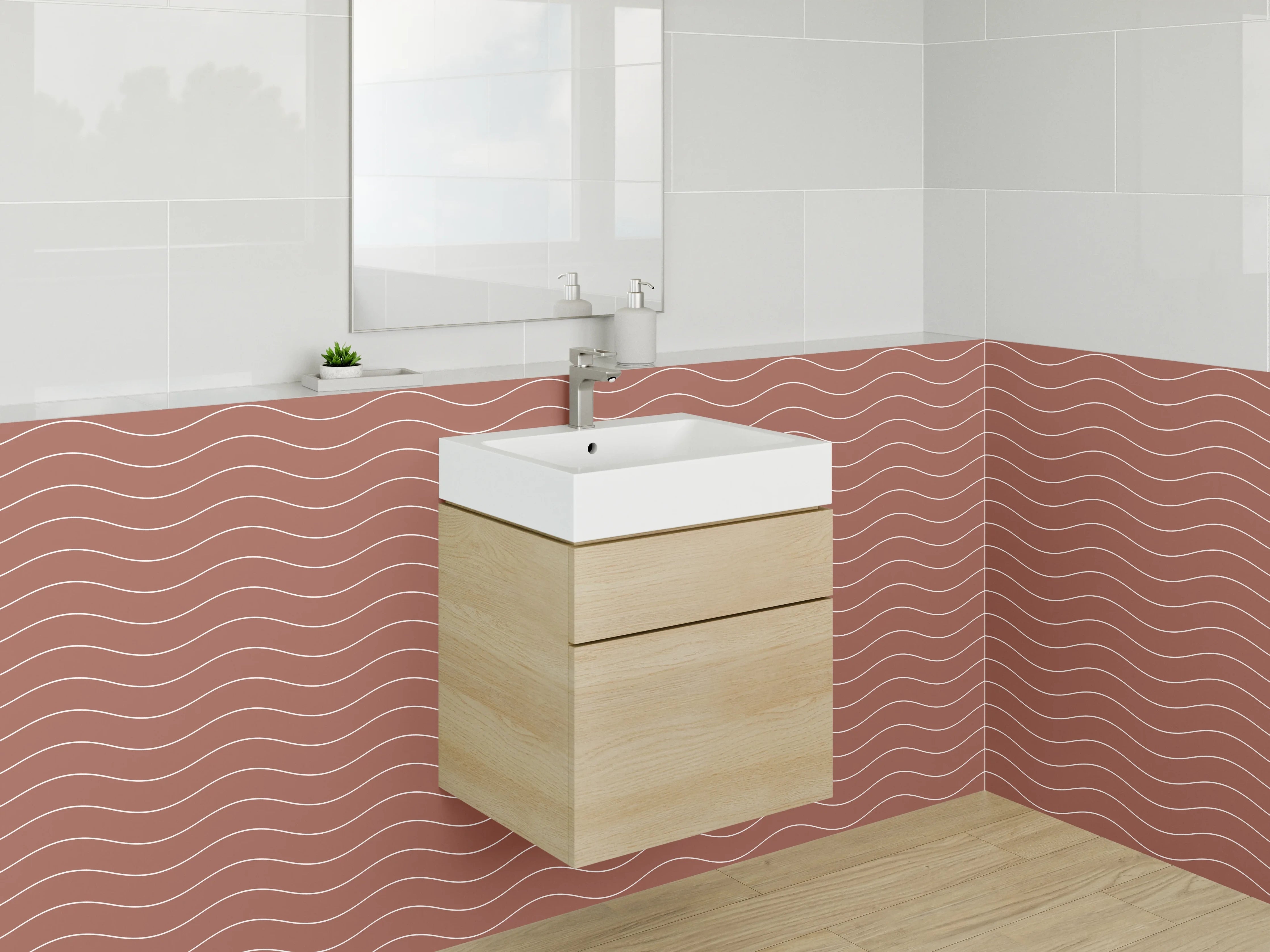 Waschbecken-Rückwand - Wellenmuster Terrakotta Design