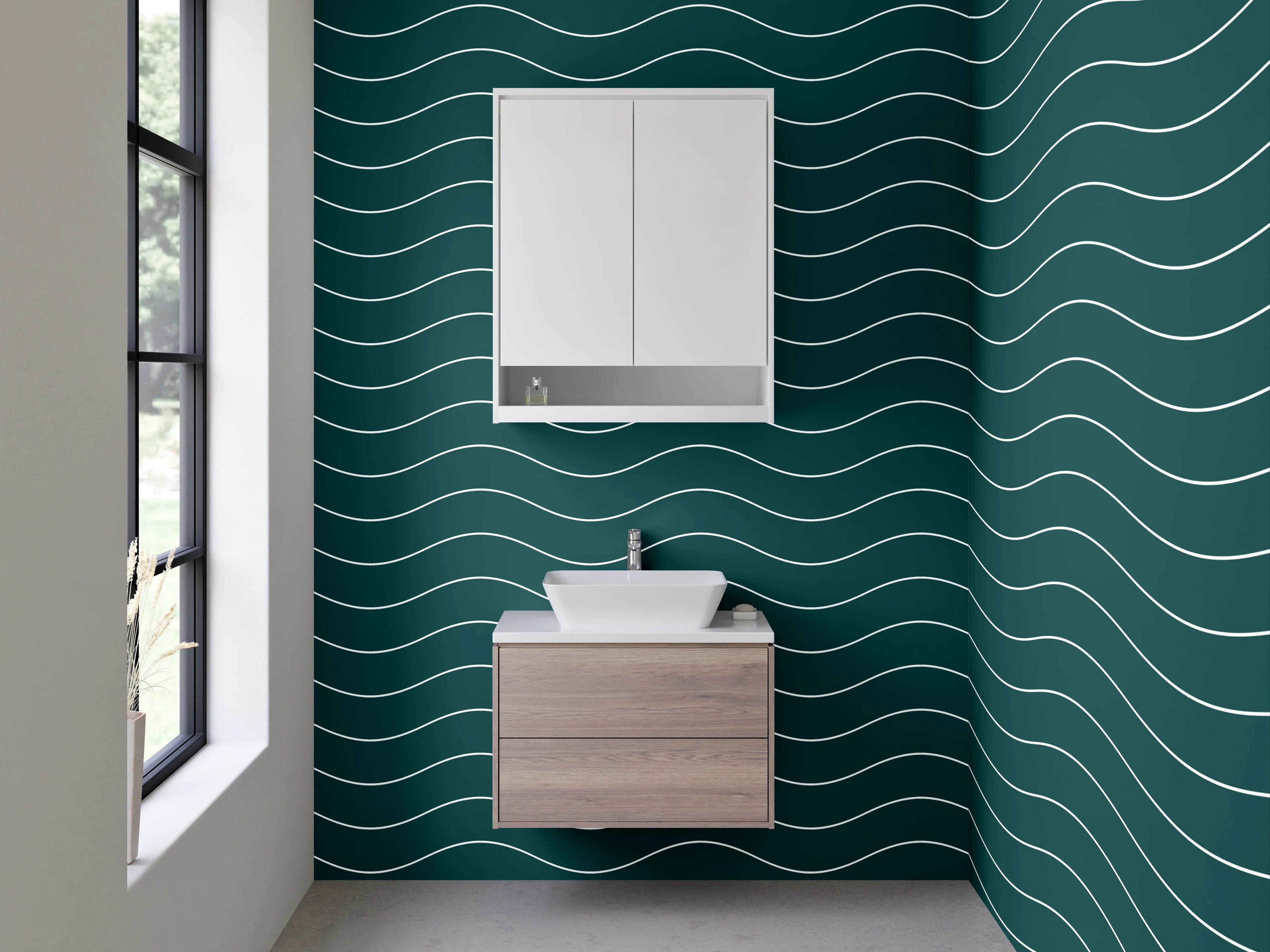 Waschbecken-Rückwand - Wellenmuster Türkis Modern