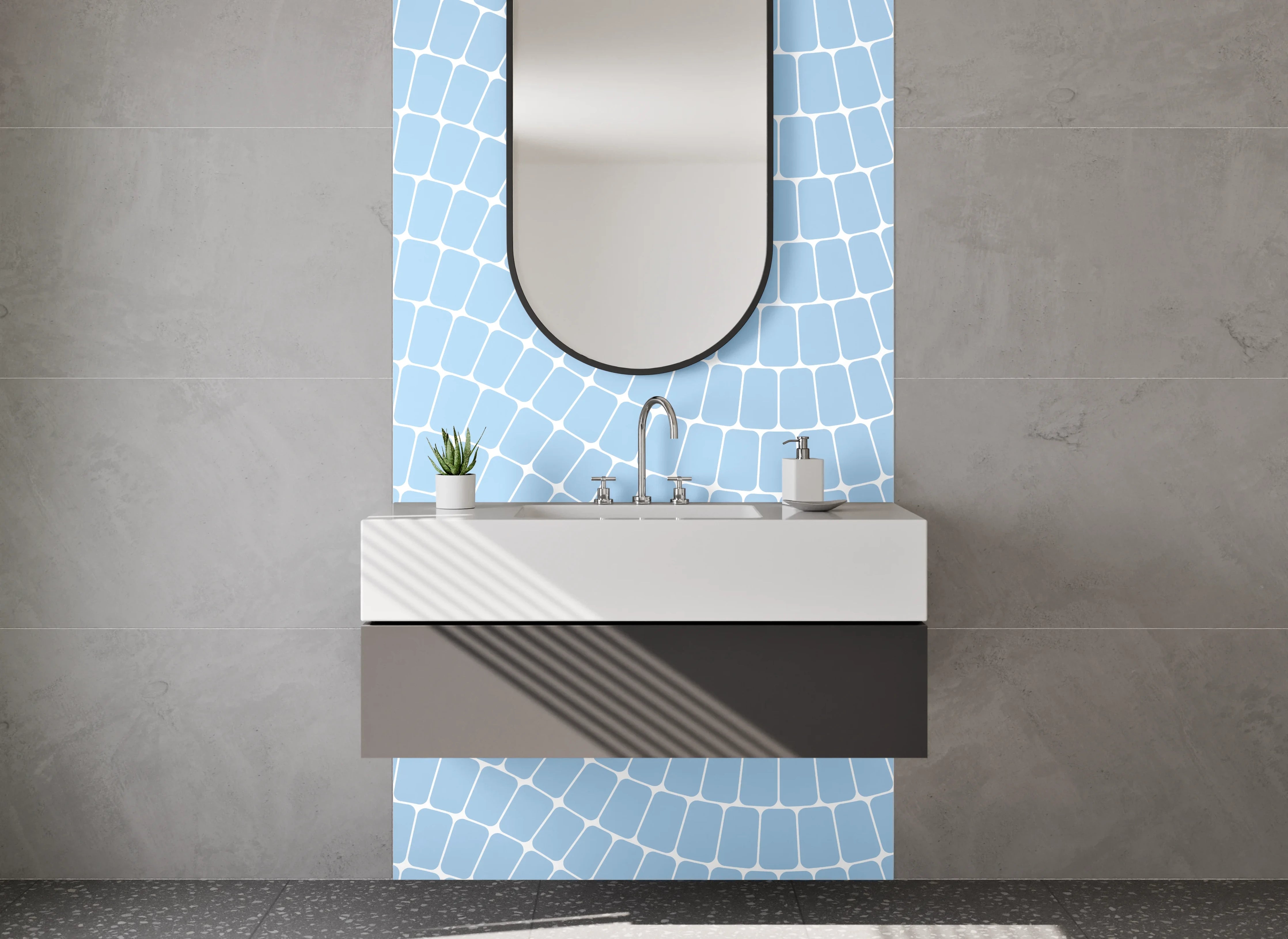 Waschbecken-Rückwand - Wellenmuster in Hellblau – Modernes Design