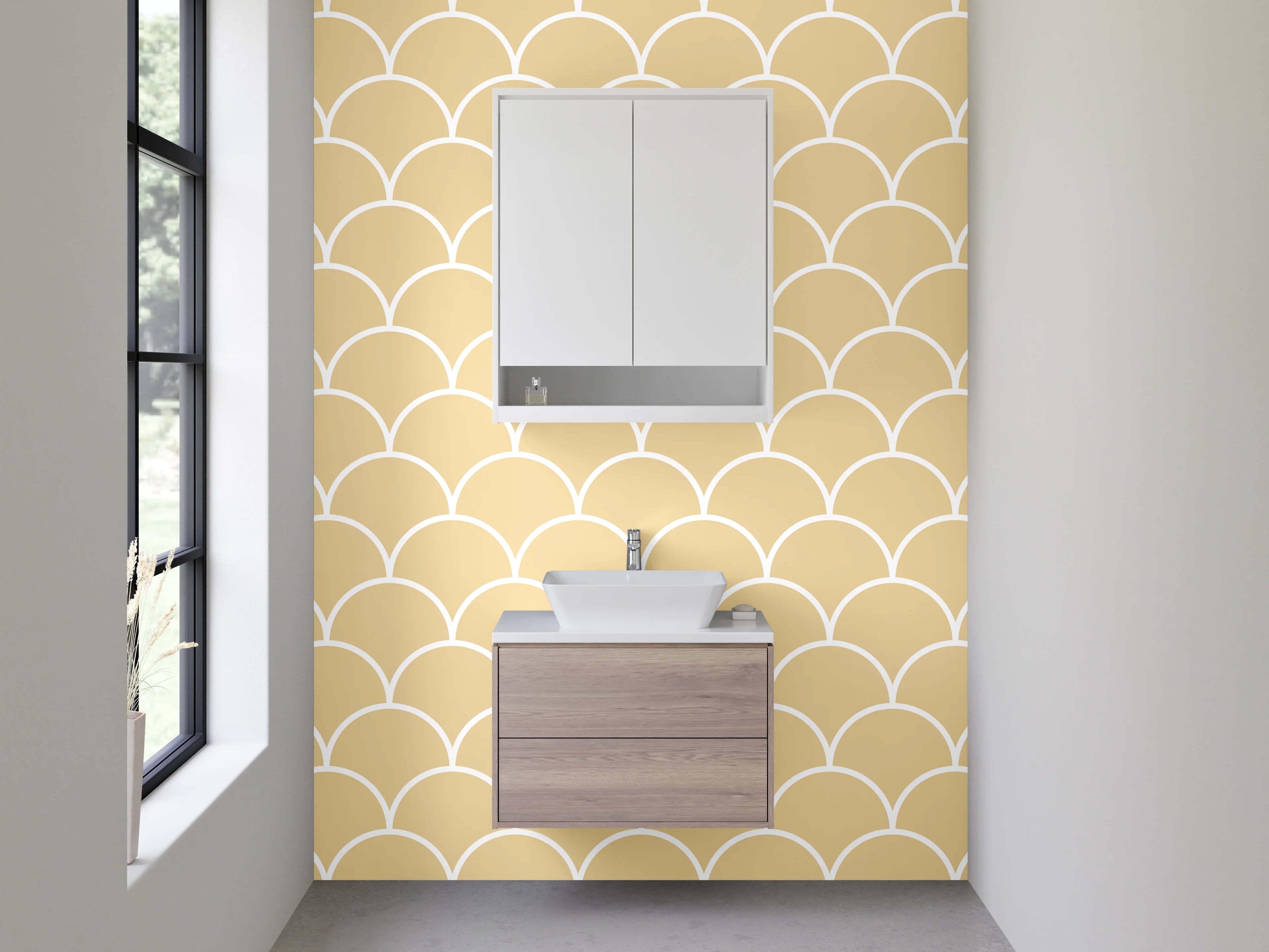 Waschbecken-Rückwand - Wellenzauber in Beige und Grau