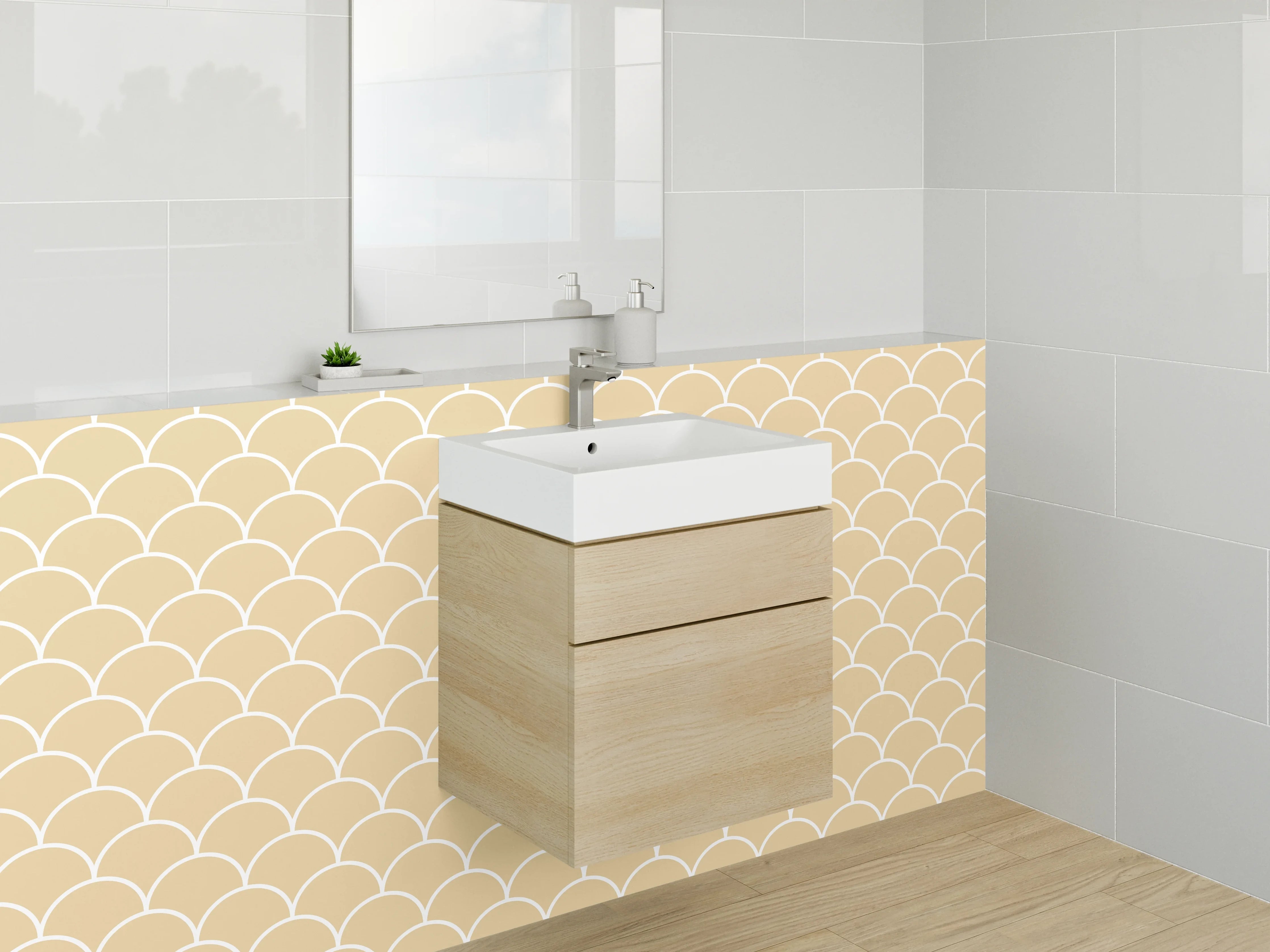 Waschbecken-Rückwand - Wellenzauber in Beige und Grau