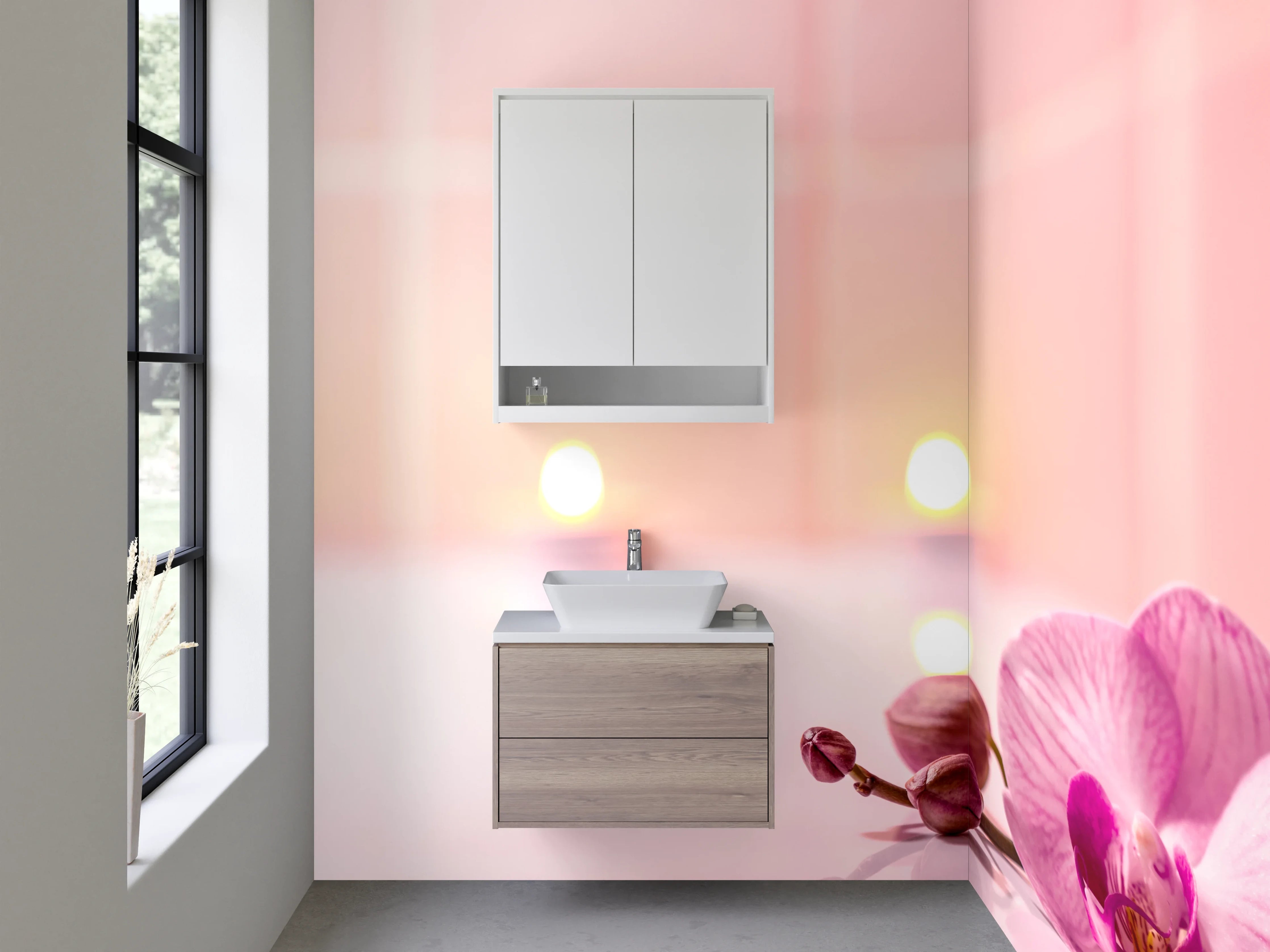 Waschbecken-Rückwand - Wellness Steine und Orchidee Rosa Weiß