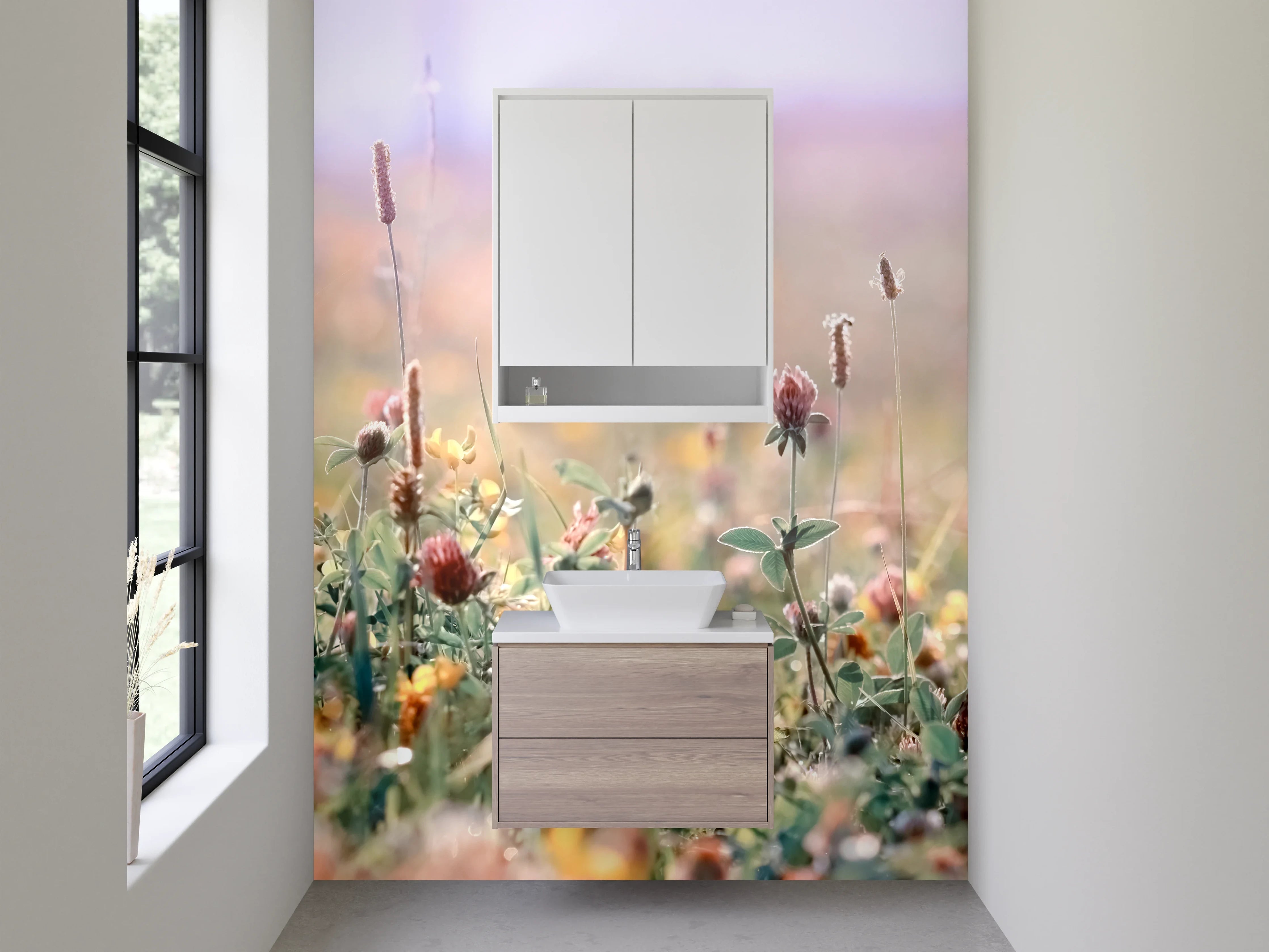 Waschbecken-Rückwand - Wiese mit Wildblumen Panorama