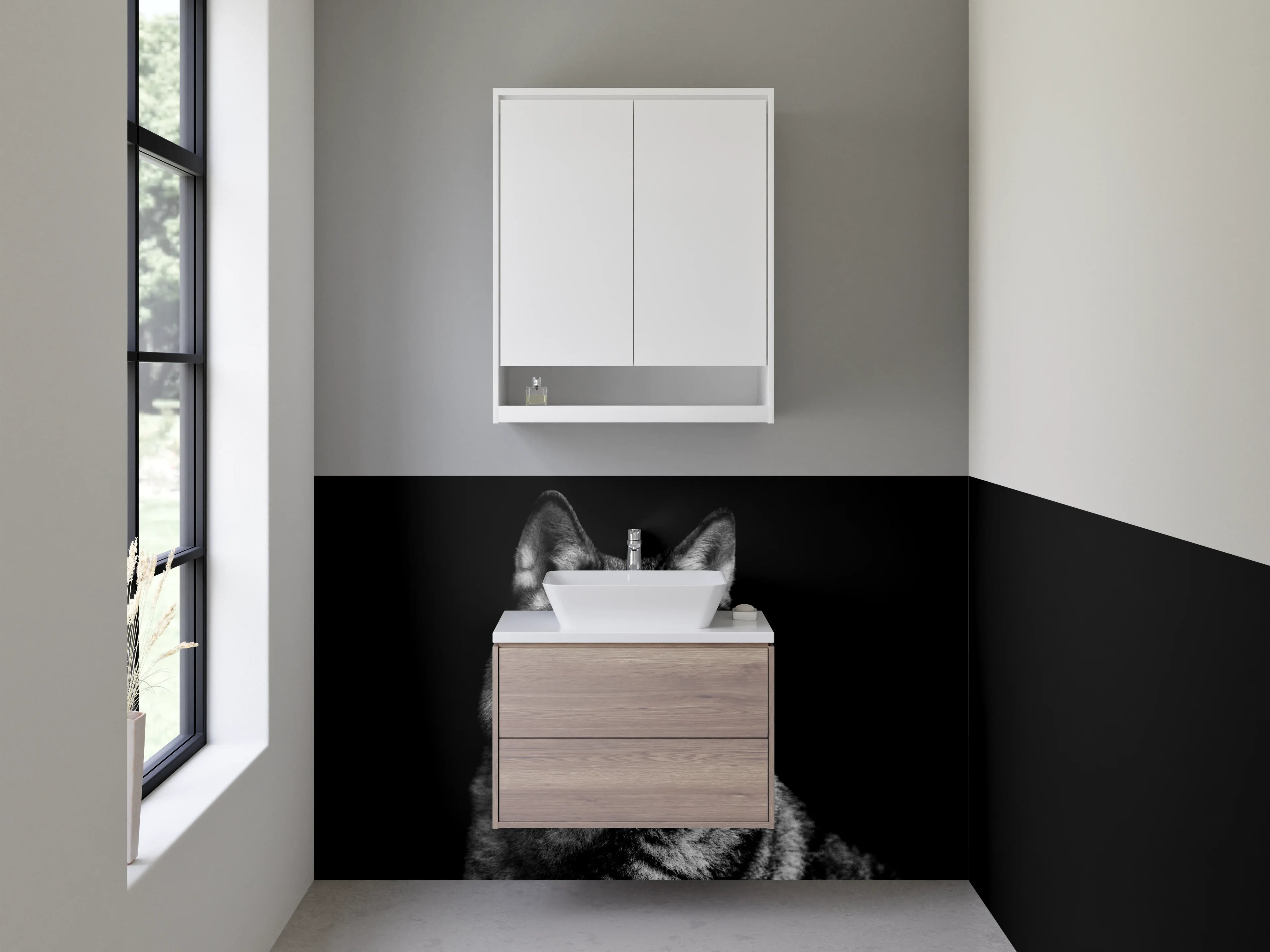 Waschbecken-Rückwand - Wolf Porträt Schwarz-Weiß Kunstfoto
