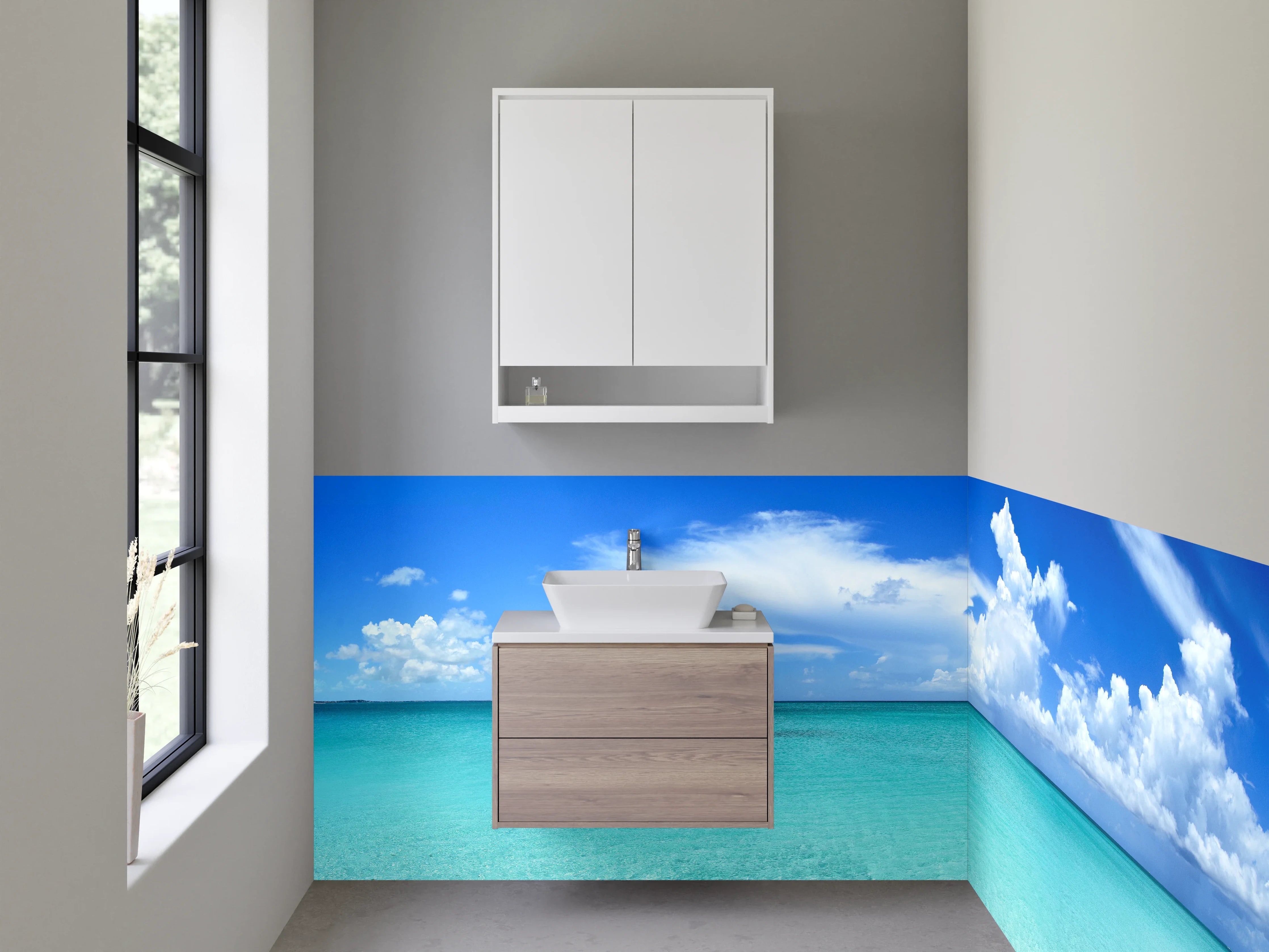 Waschbecken-Rückwand - Wolken über weißem Horizont