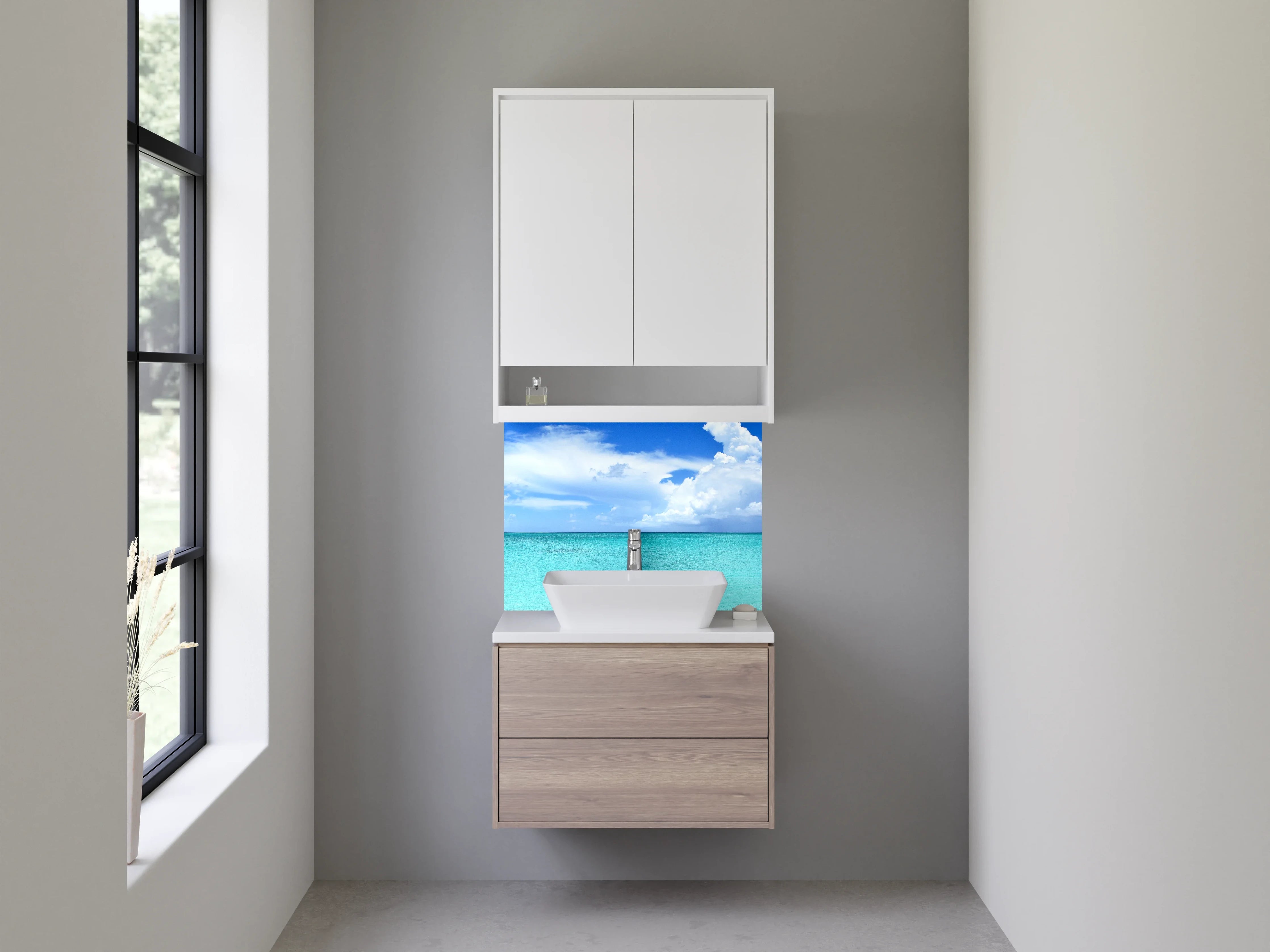 Waschbecken-Rückwand - Wolken über weißem Horizont