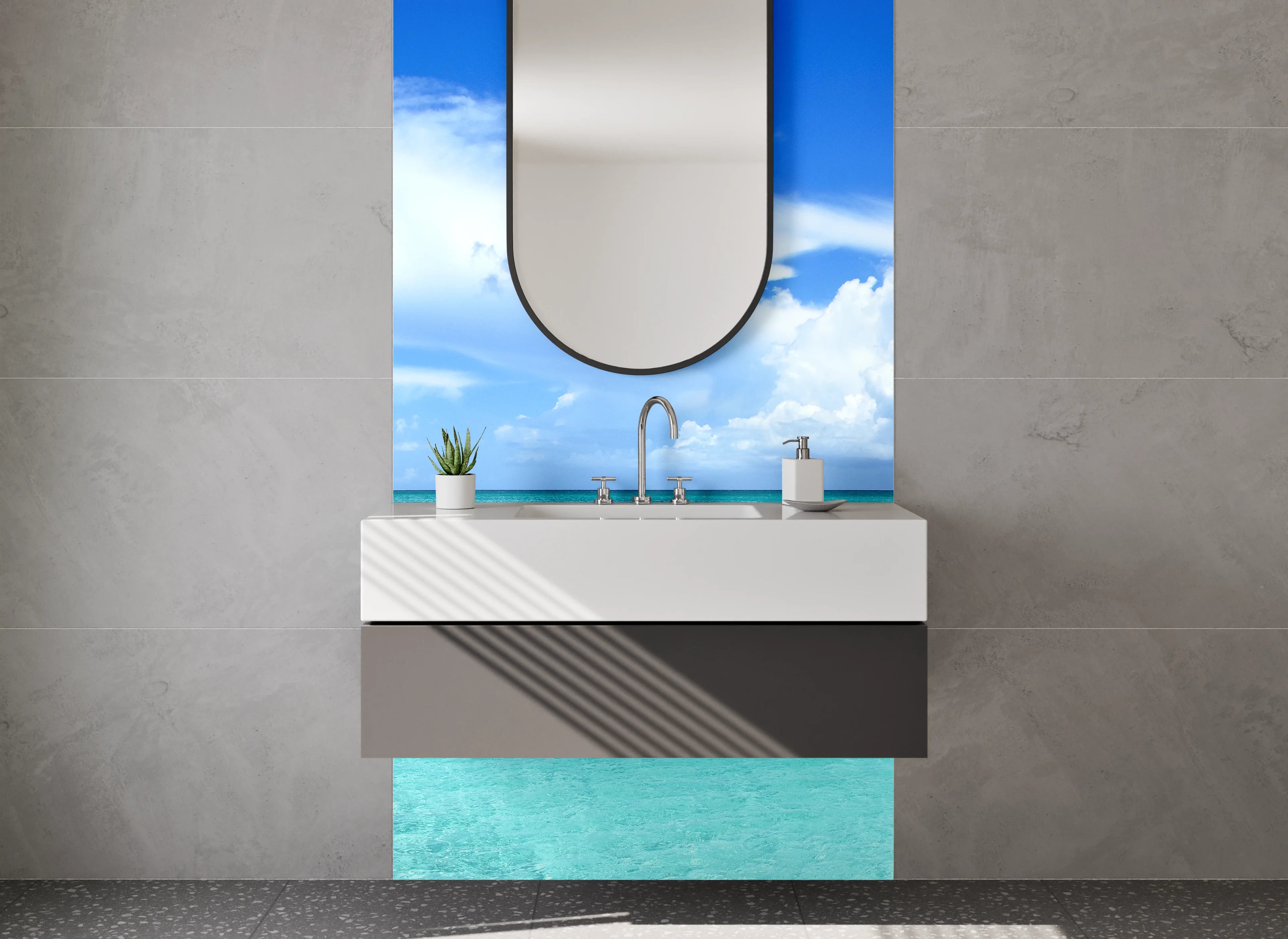 Waschbecken-Rückwand - Wolken über weißem Horizont