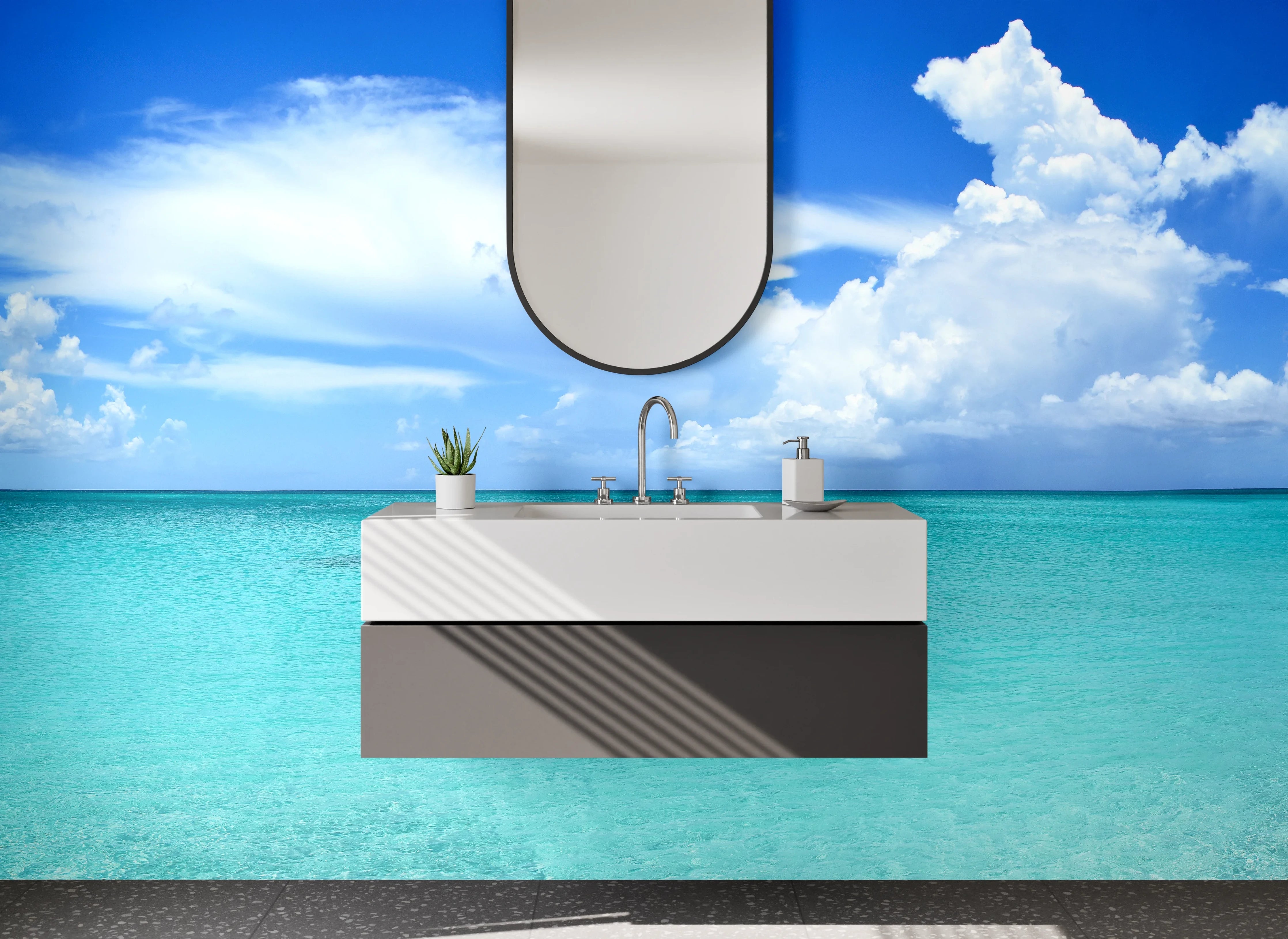 Waschbecken-Rückwand - Wolken über weißem Horizont