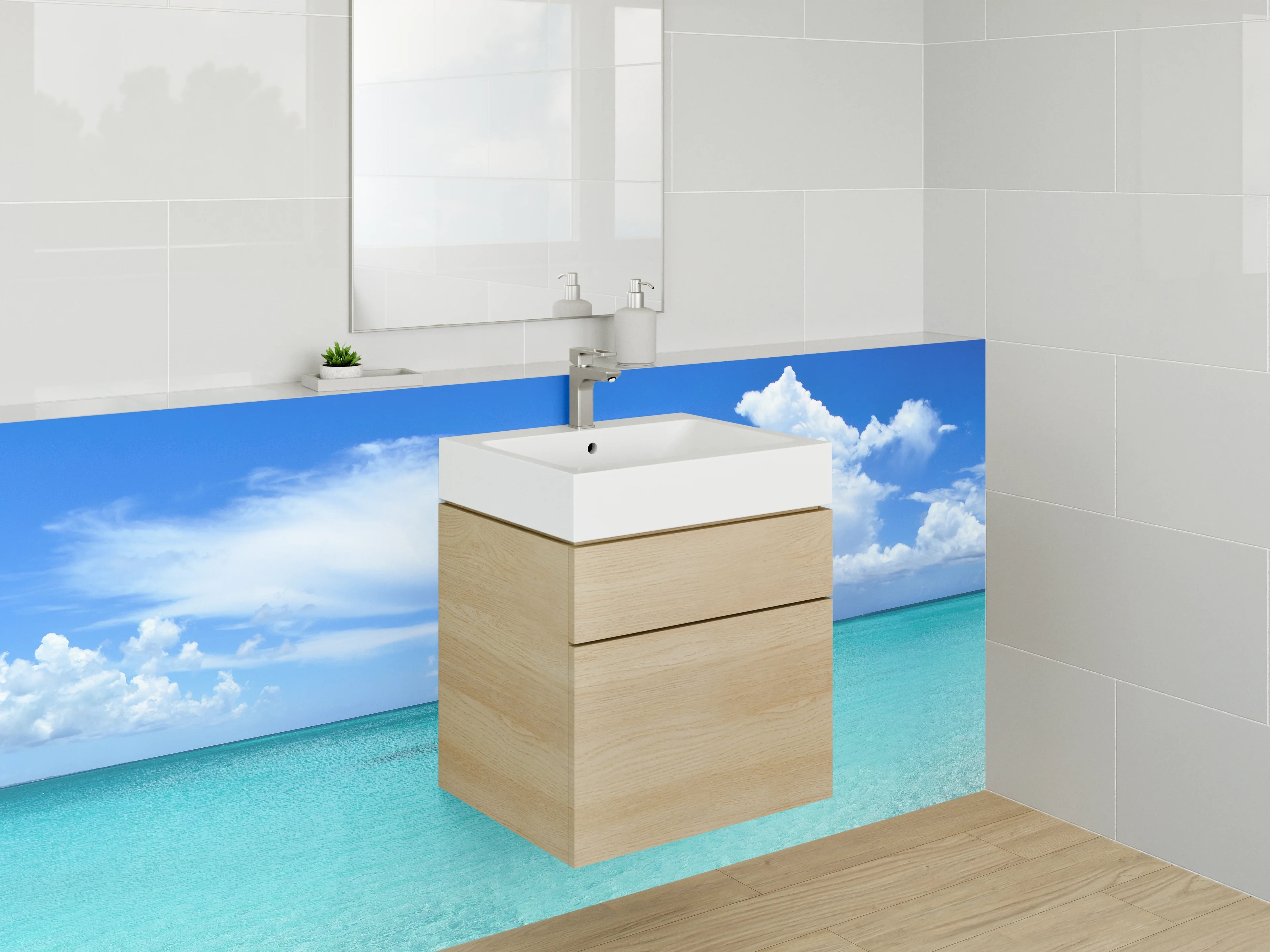 Waschbecken-Rückwand - Wolken über weißem Horizont