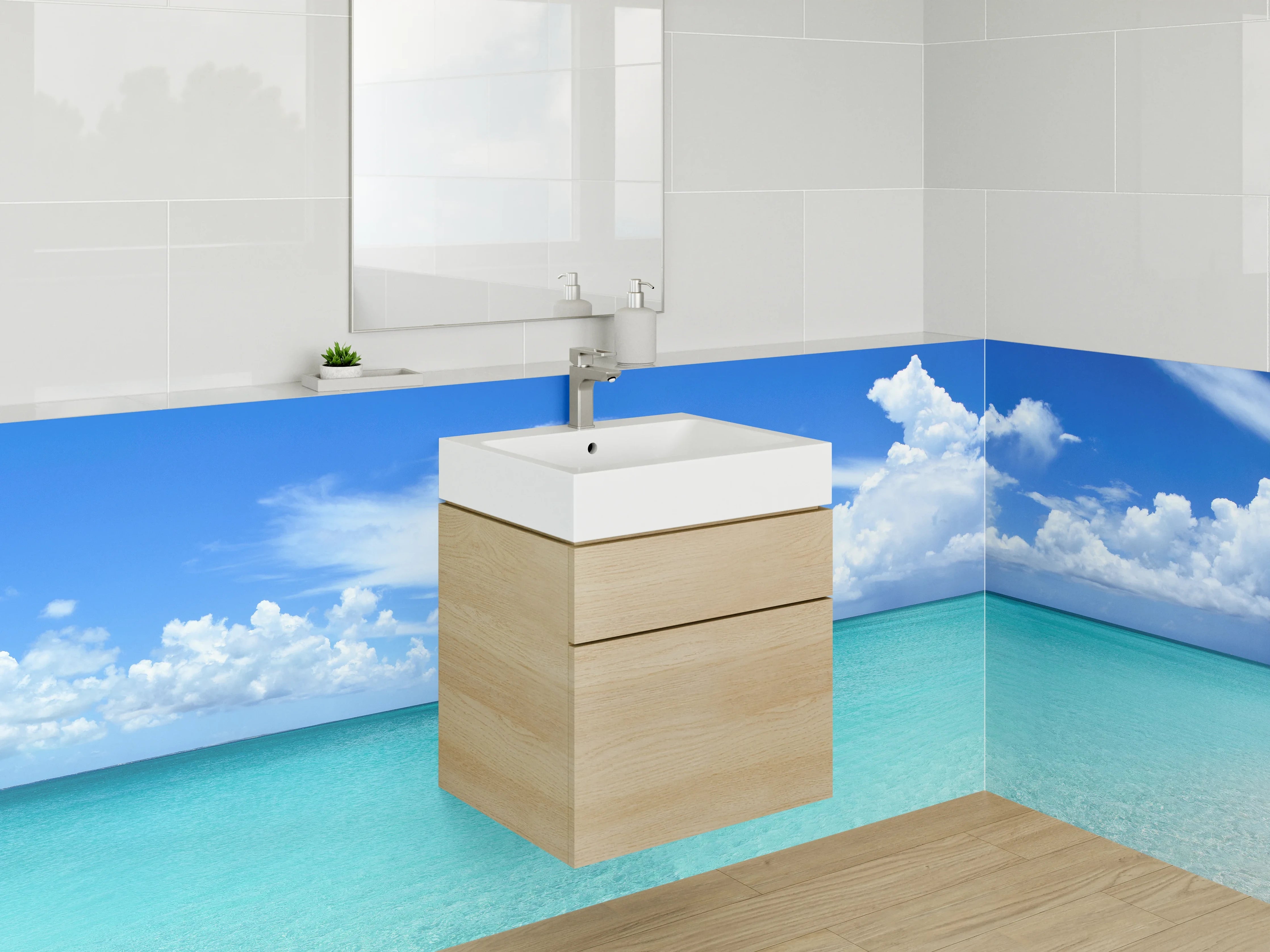 Waschbecken-Rückwand - Wolken über weißem Horizont