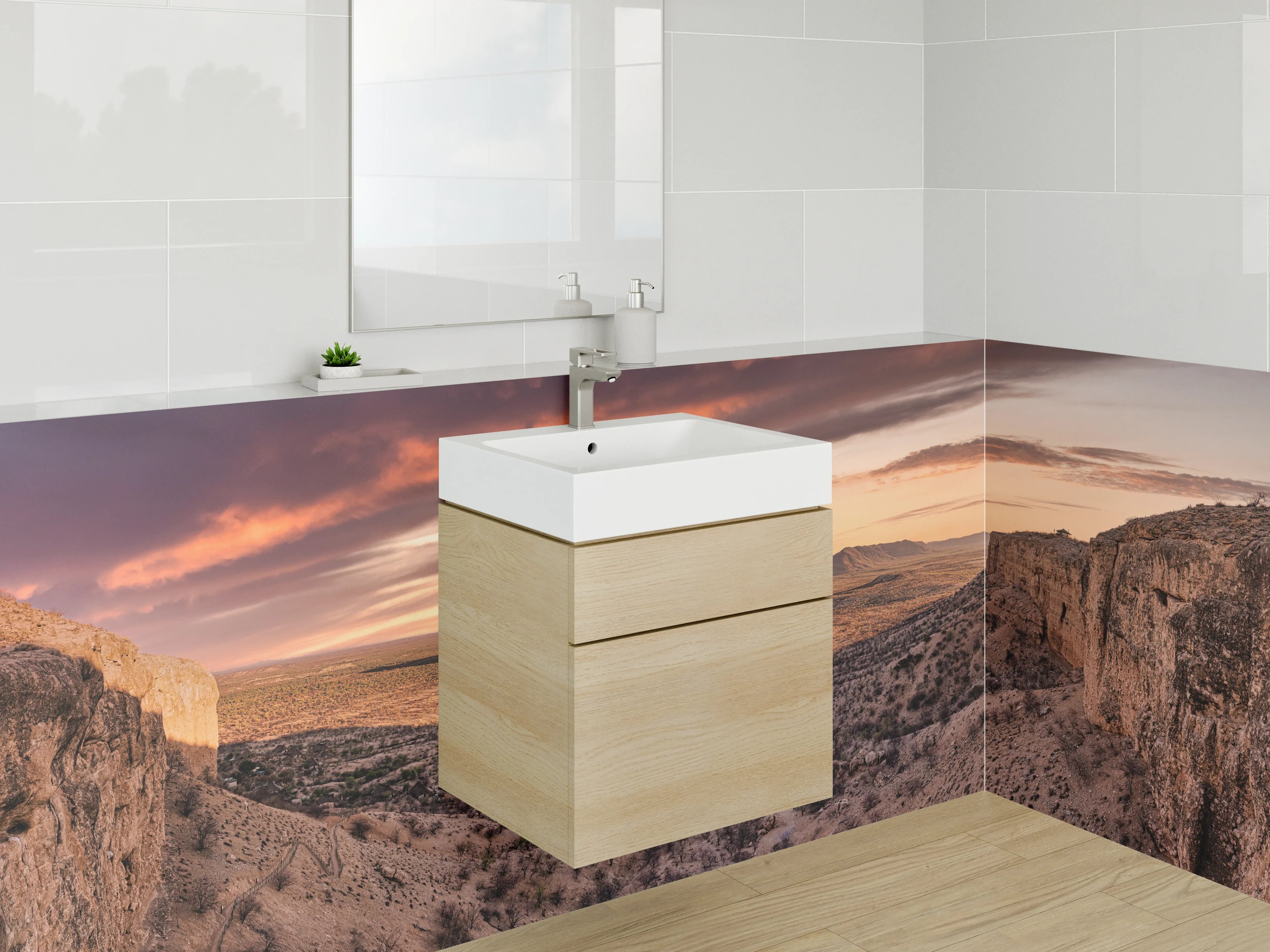 Waschbecken-Rückwand - Wüstenlandschaft bei Sonnenuntergang mit dramatischem Himmel