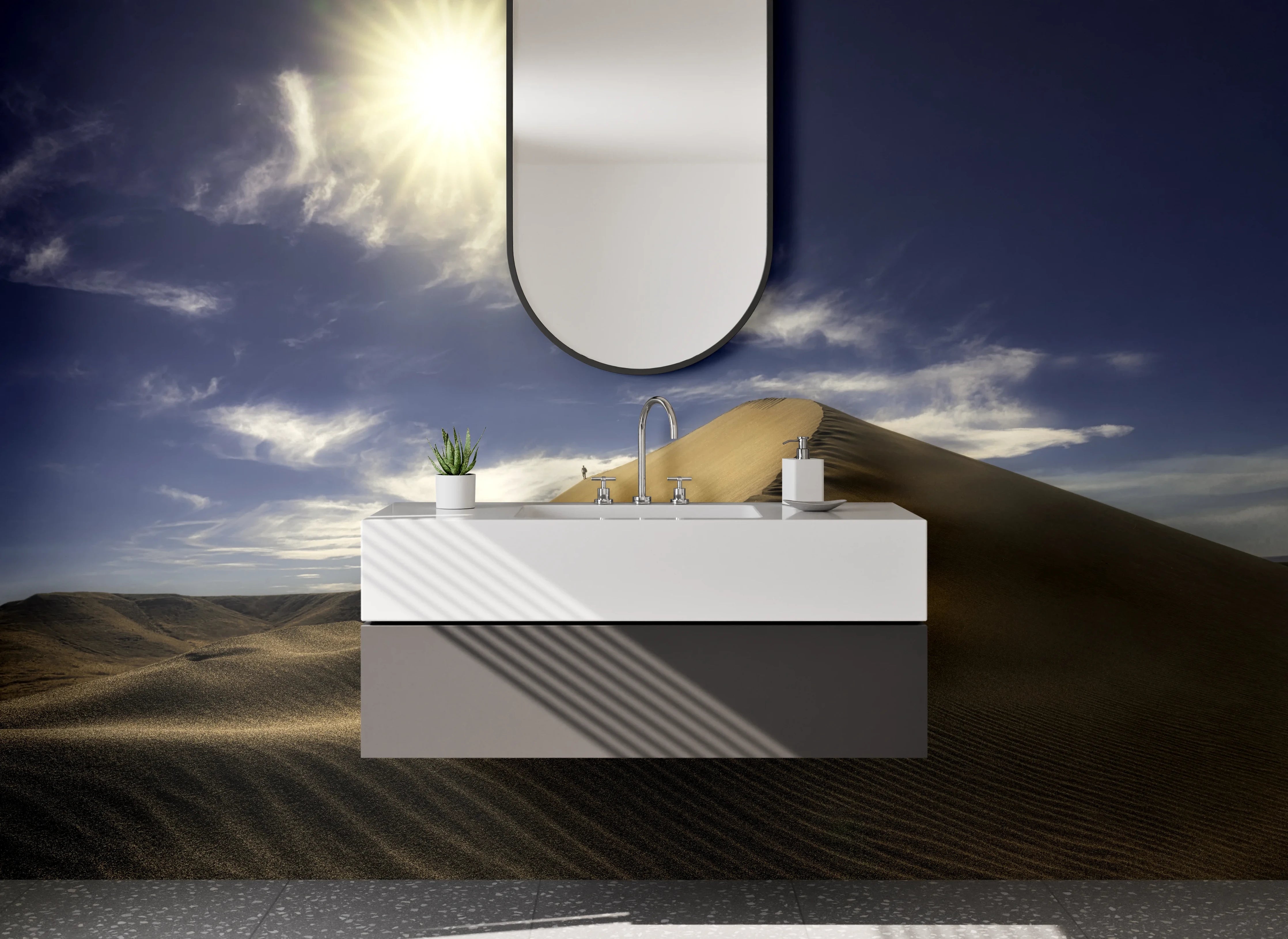 Waschbecken-Rückwand - Wüstenlandschaft mit Sanddüne und Sonne