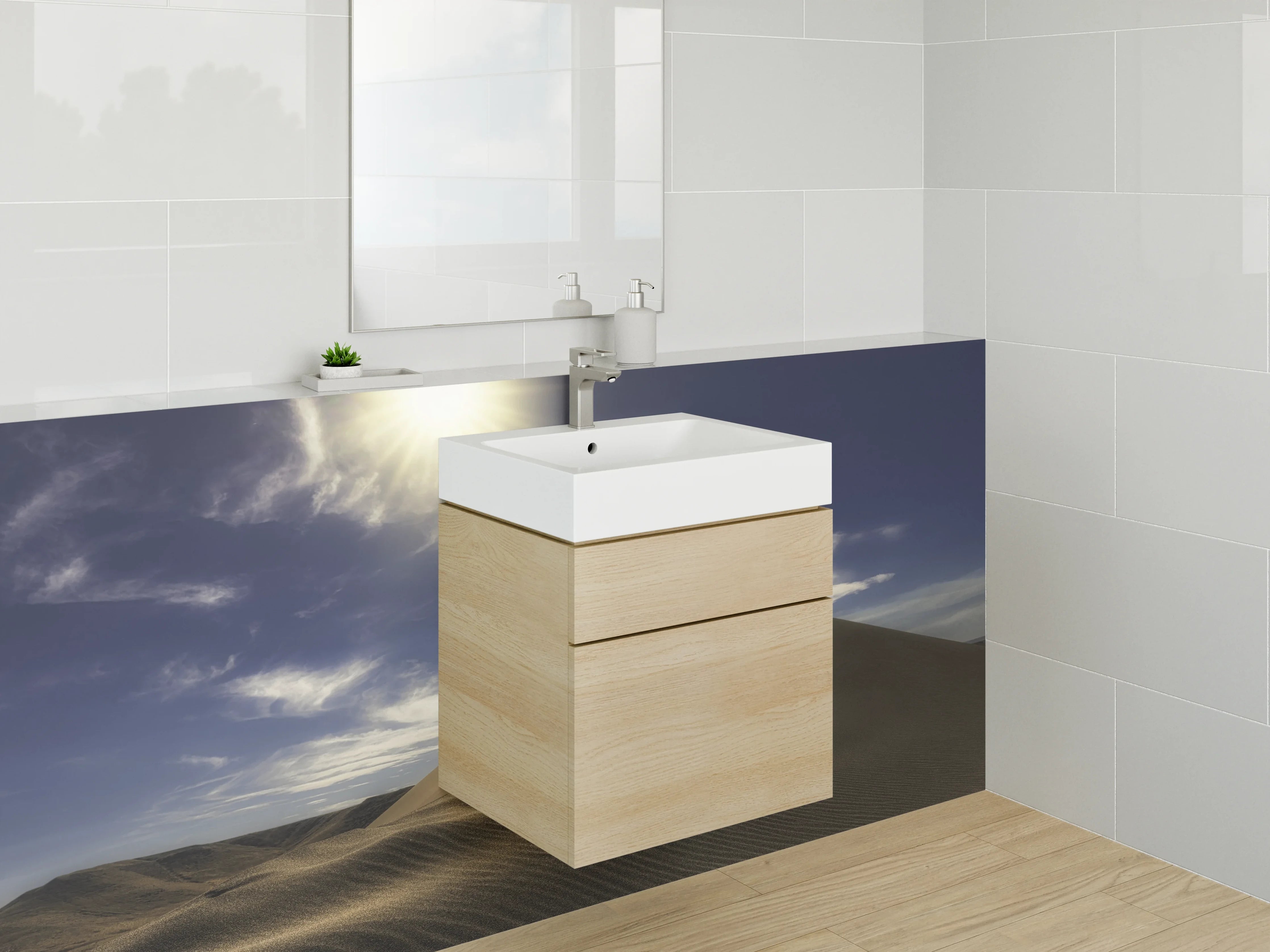 Waschbecken-Rückwand - Wüstenlandschaft mit Sanddüne und Sonne