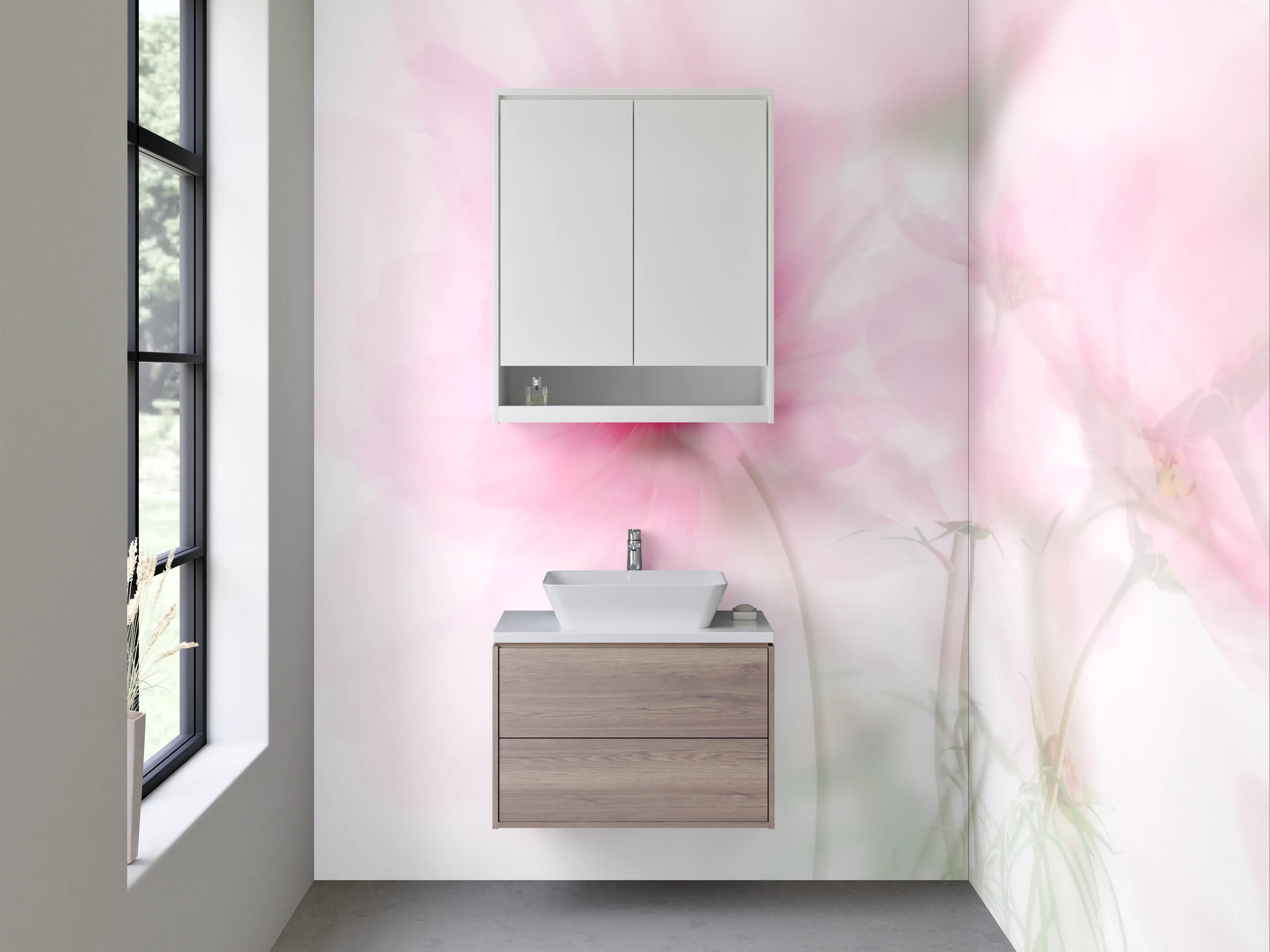 Waschbecken-Rückwand - Zarte Blüten in Aquarell-Optik