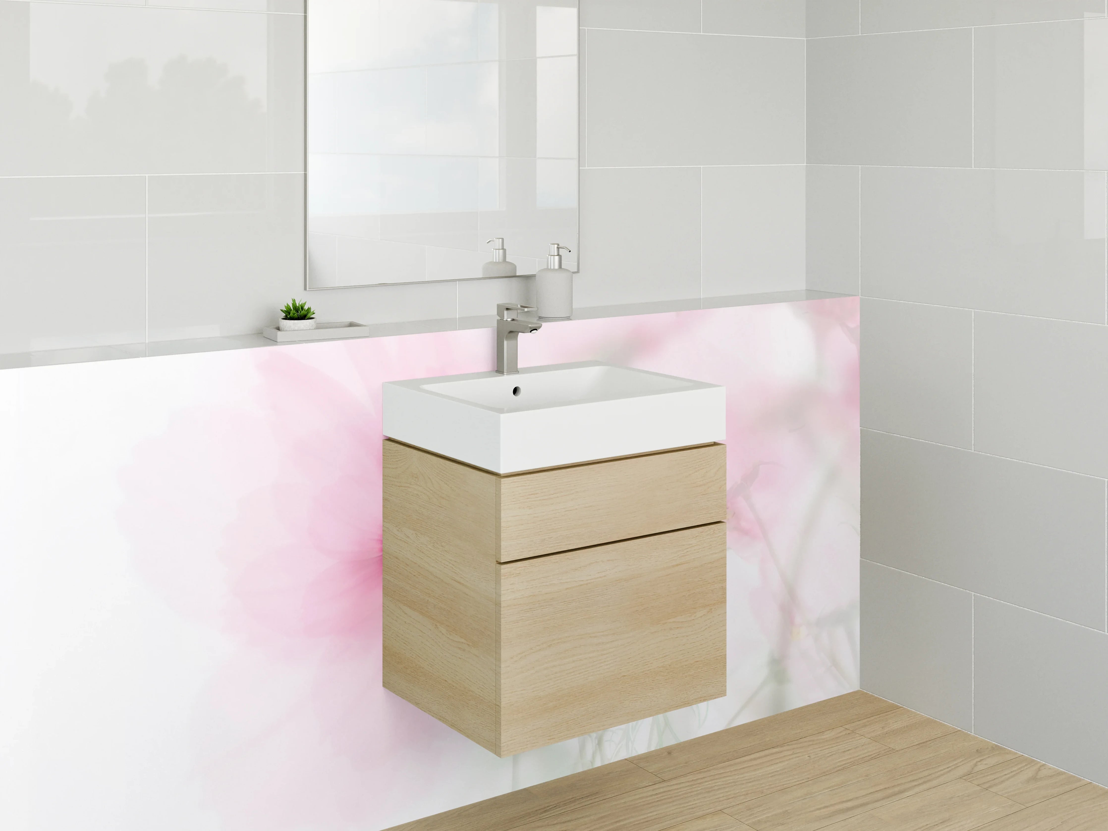 Waschbecken-Rückwand - Zarte Blüten in Aquarell-Optik