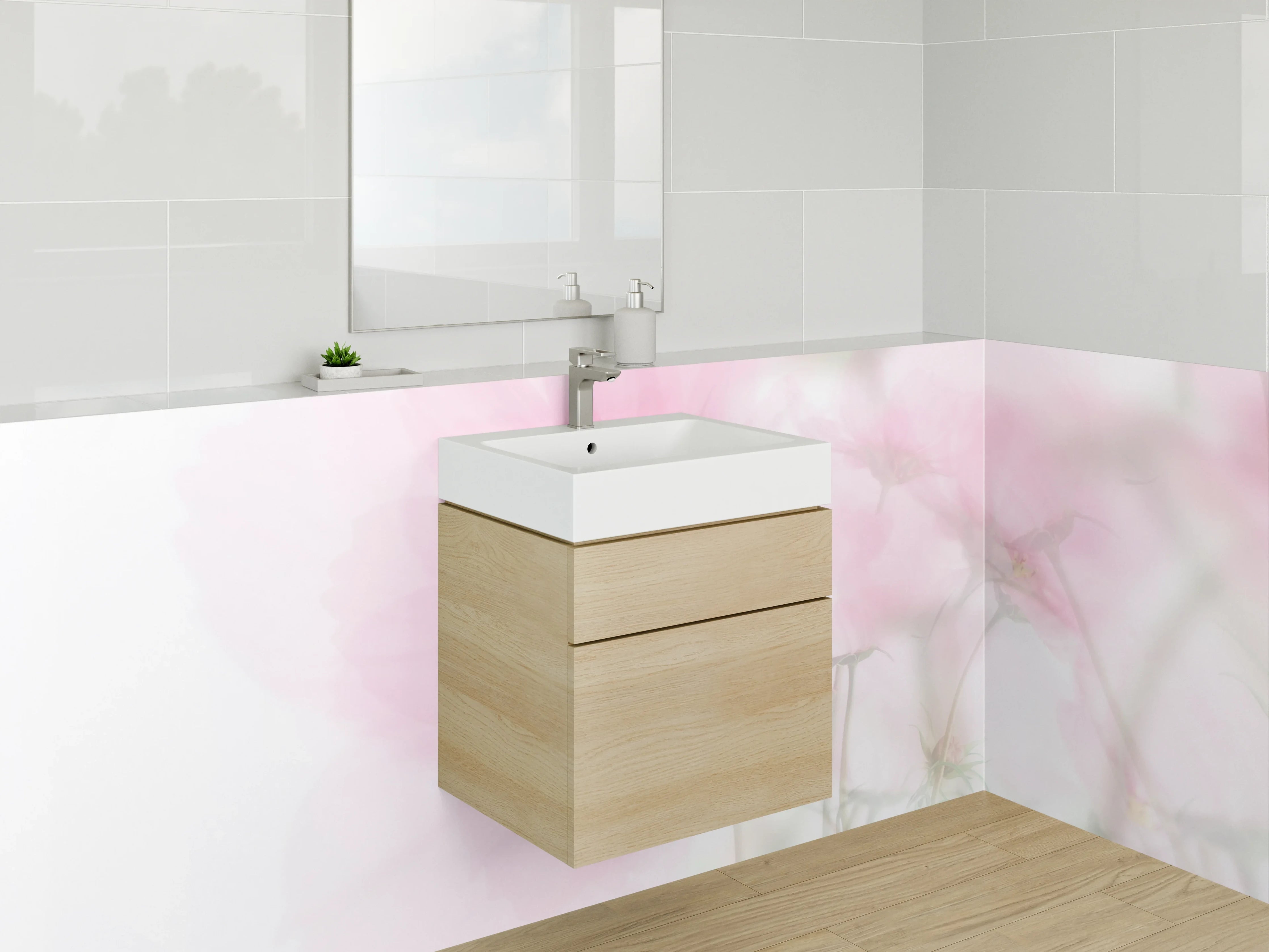 Waschbecken-Rückwand - Zarte Blüten in Aquarell-Optik