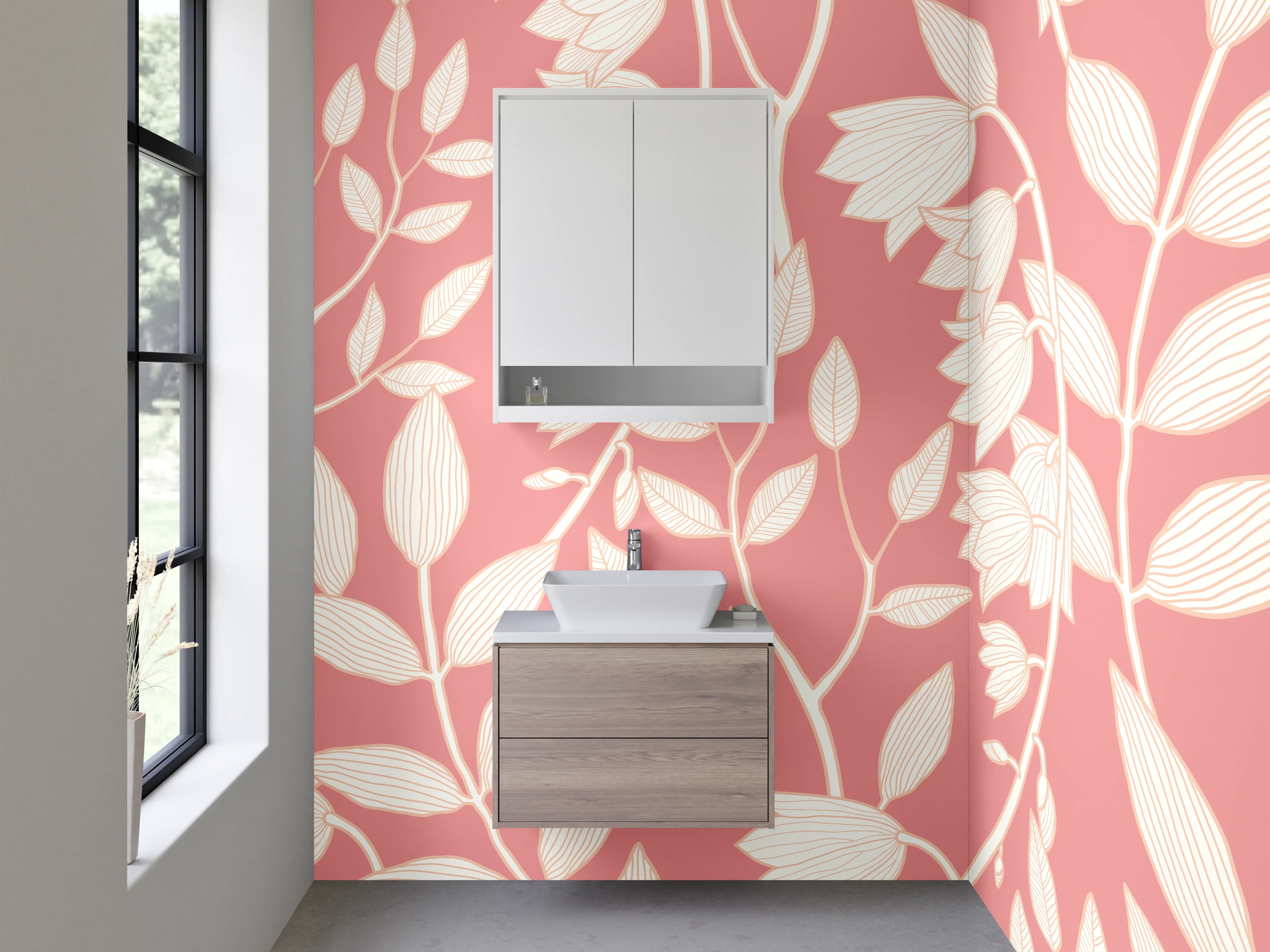 Waschbecken-Rückwand - Zarte Blumenmuster auf rosa Hintergund