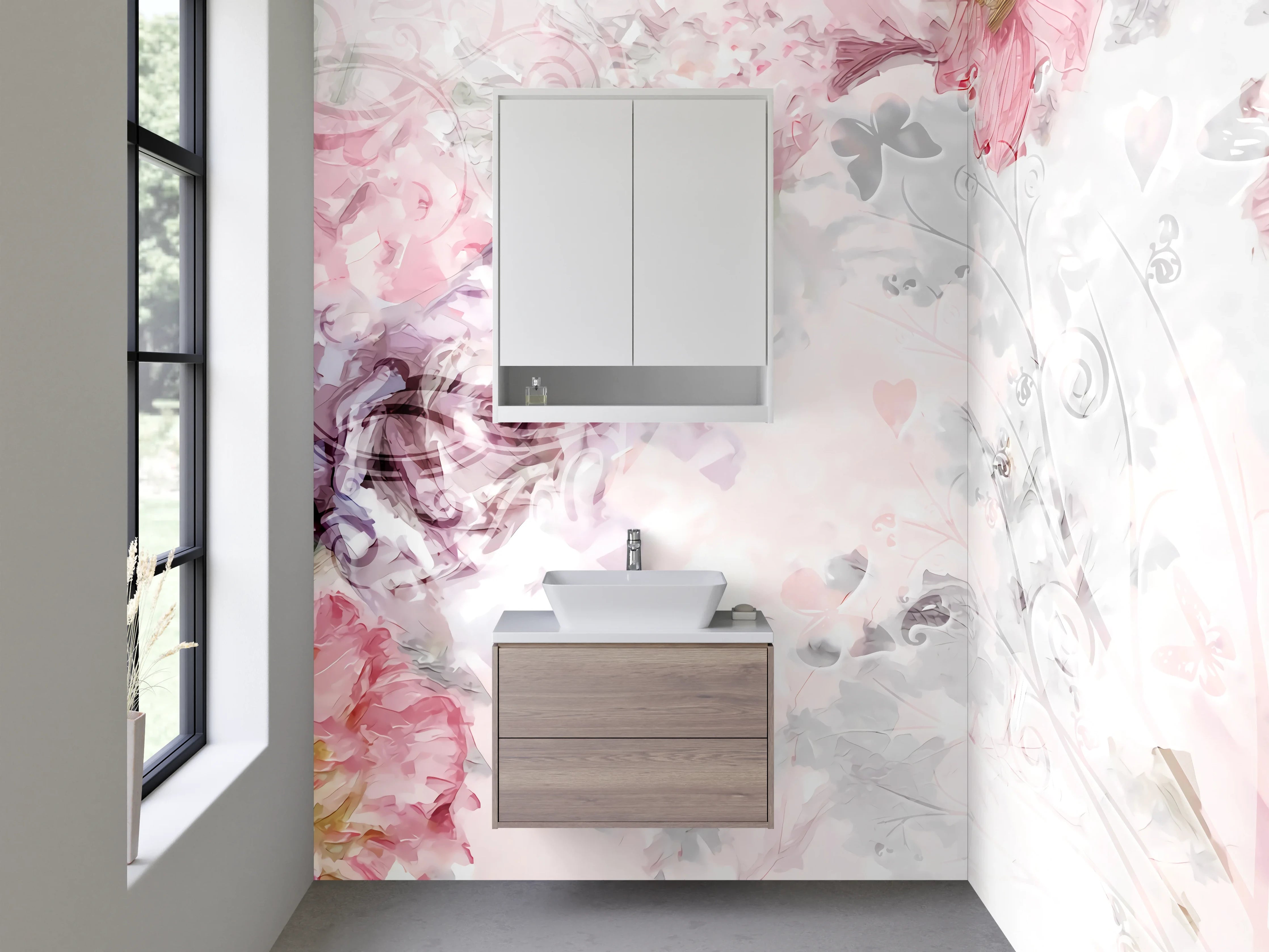 Waschbecken-Rückwand - Zarte Blumenmuster mit Pastellfarben