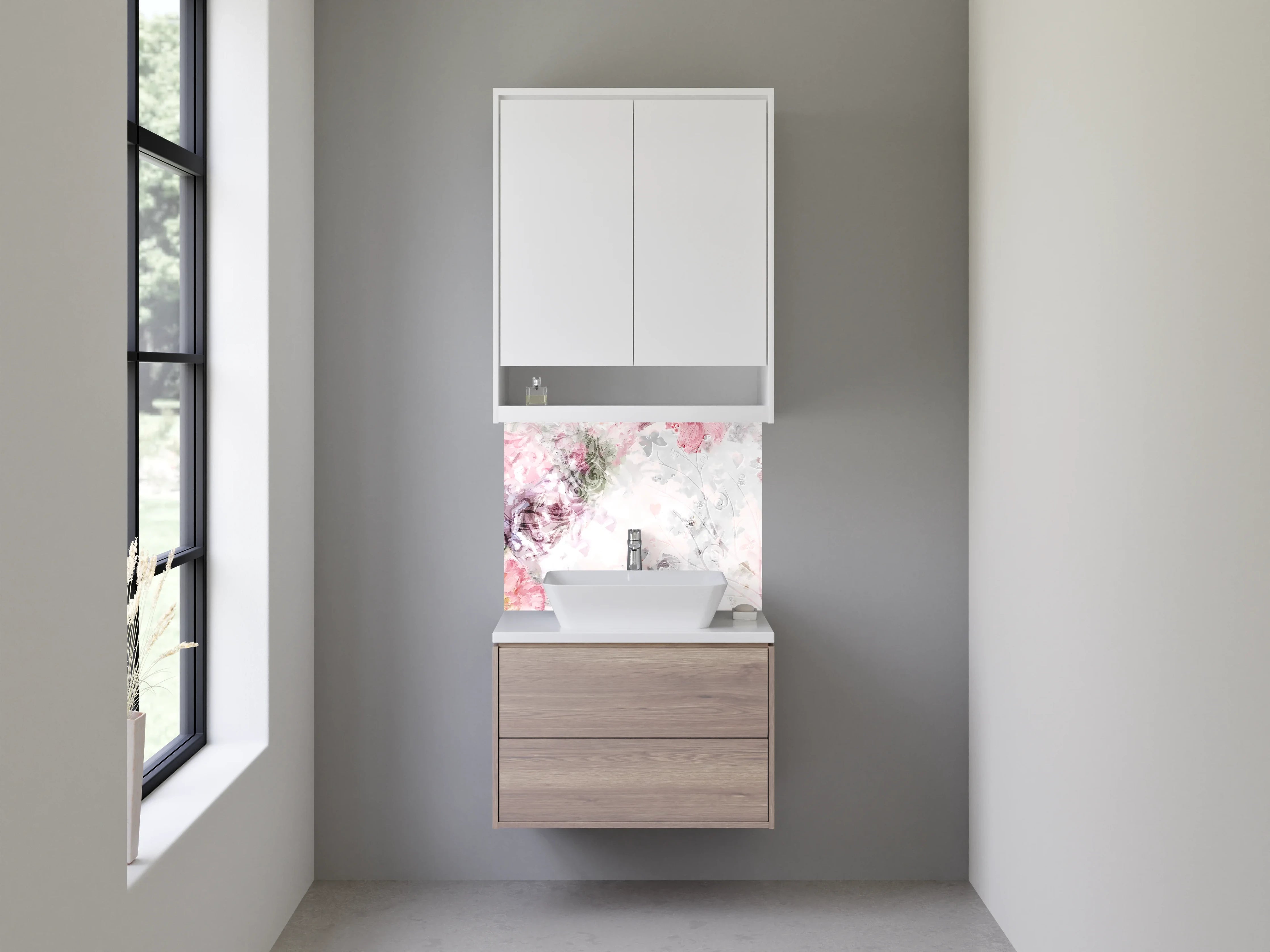 Waschbecken-Rückwand - Zarte Blumenmuster mit Pastellfarben